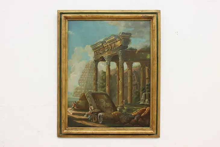 Classical Greek Ruins Antique Original Oil Painting 39" #49374