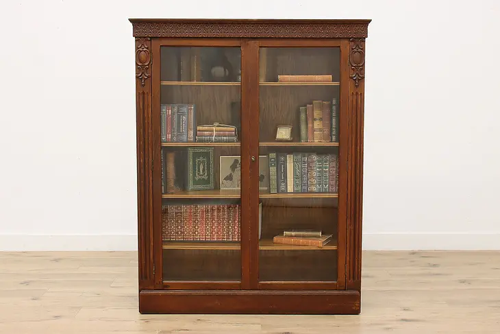 Victorian Antique Carved Oak Office or Library Bookcase #50130