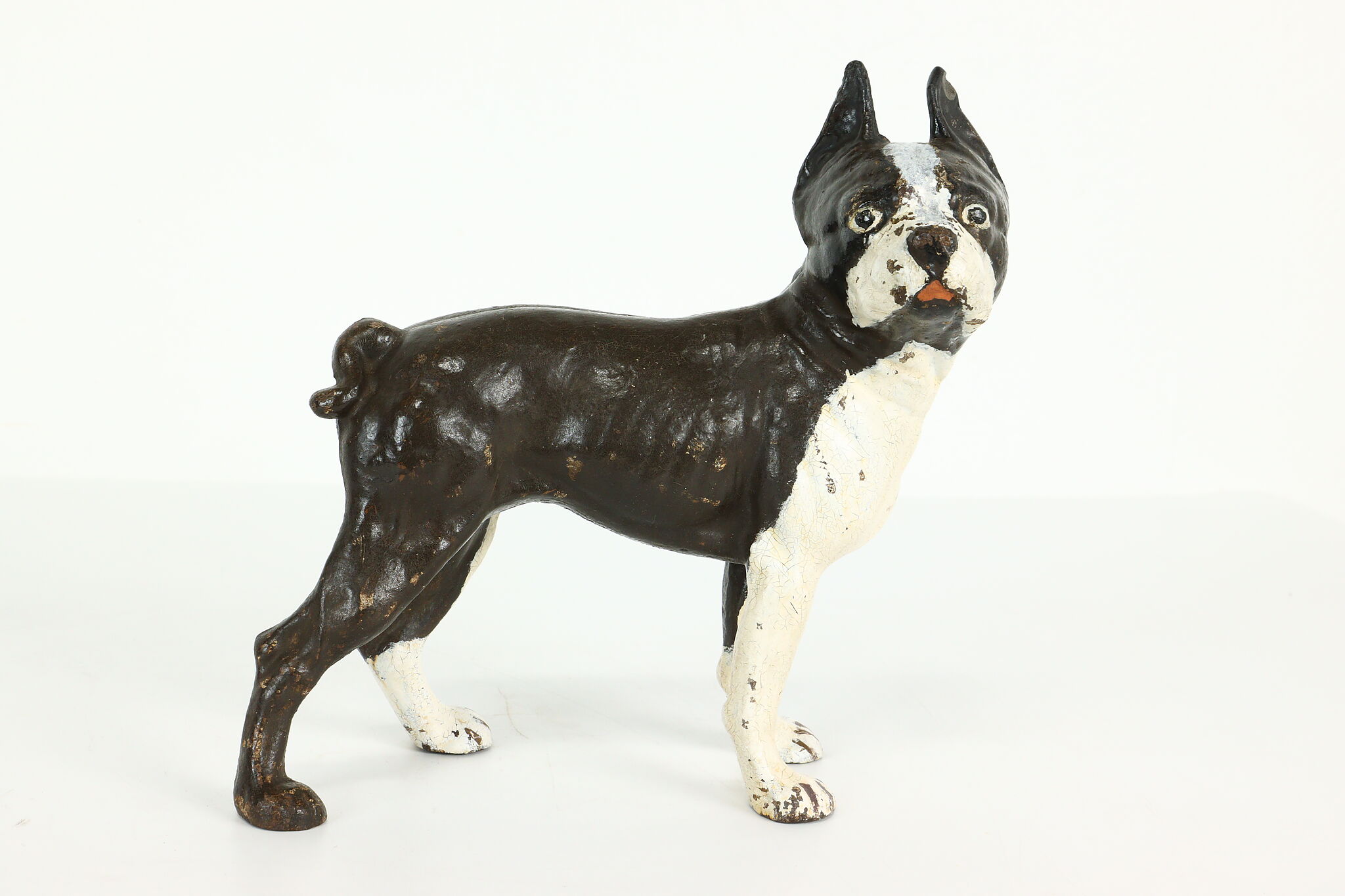 LARGE Antique Style Cast Iron Boston Terrier Coin Bank Dog Statue 