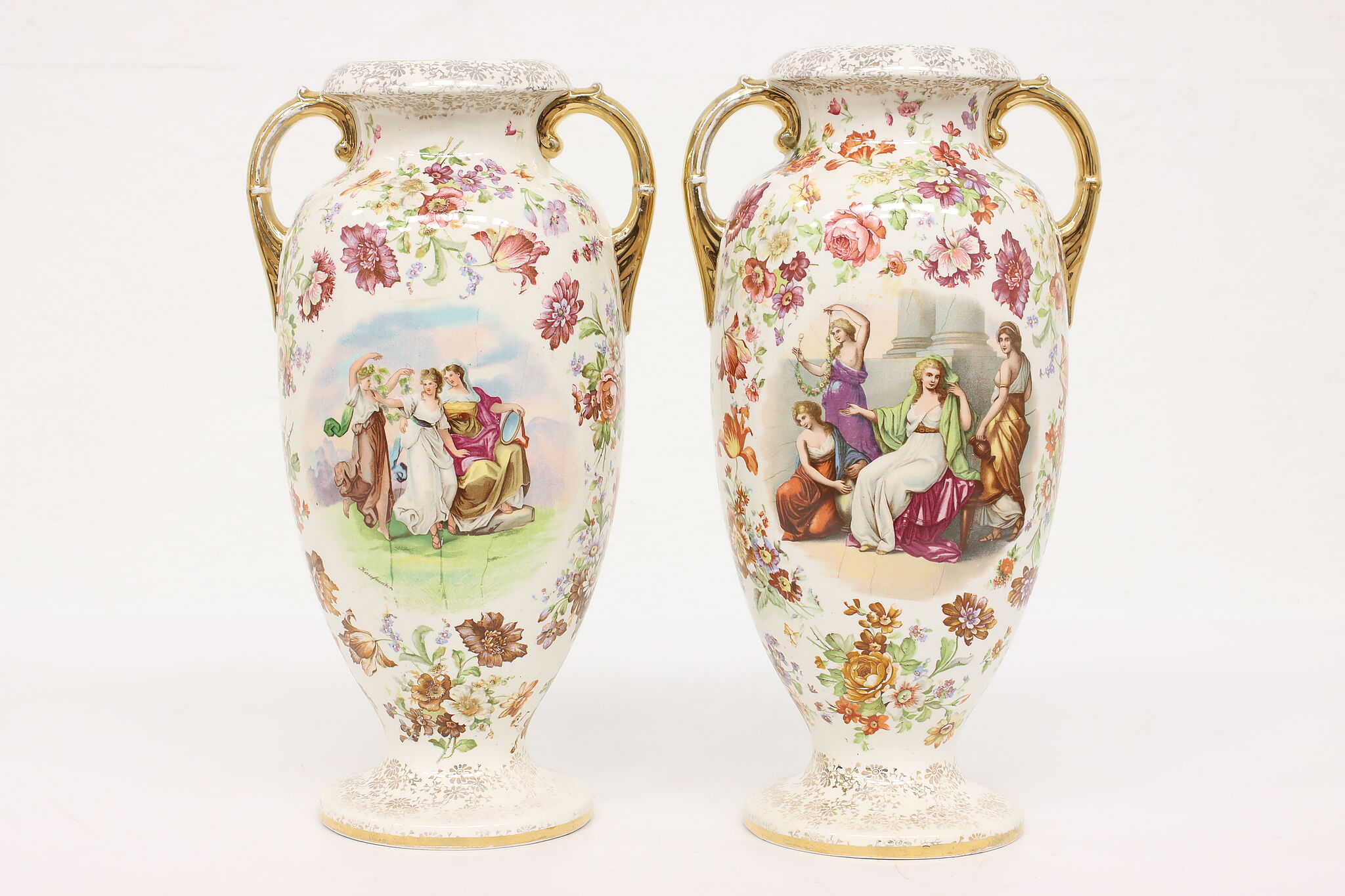 Pair of Victorian Portrait Vases or Amphoras, Kaufmann