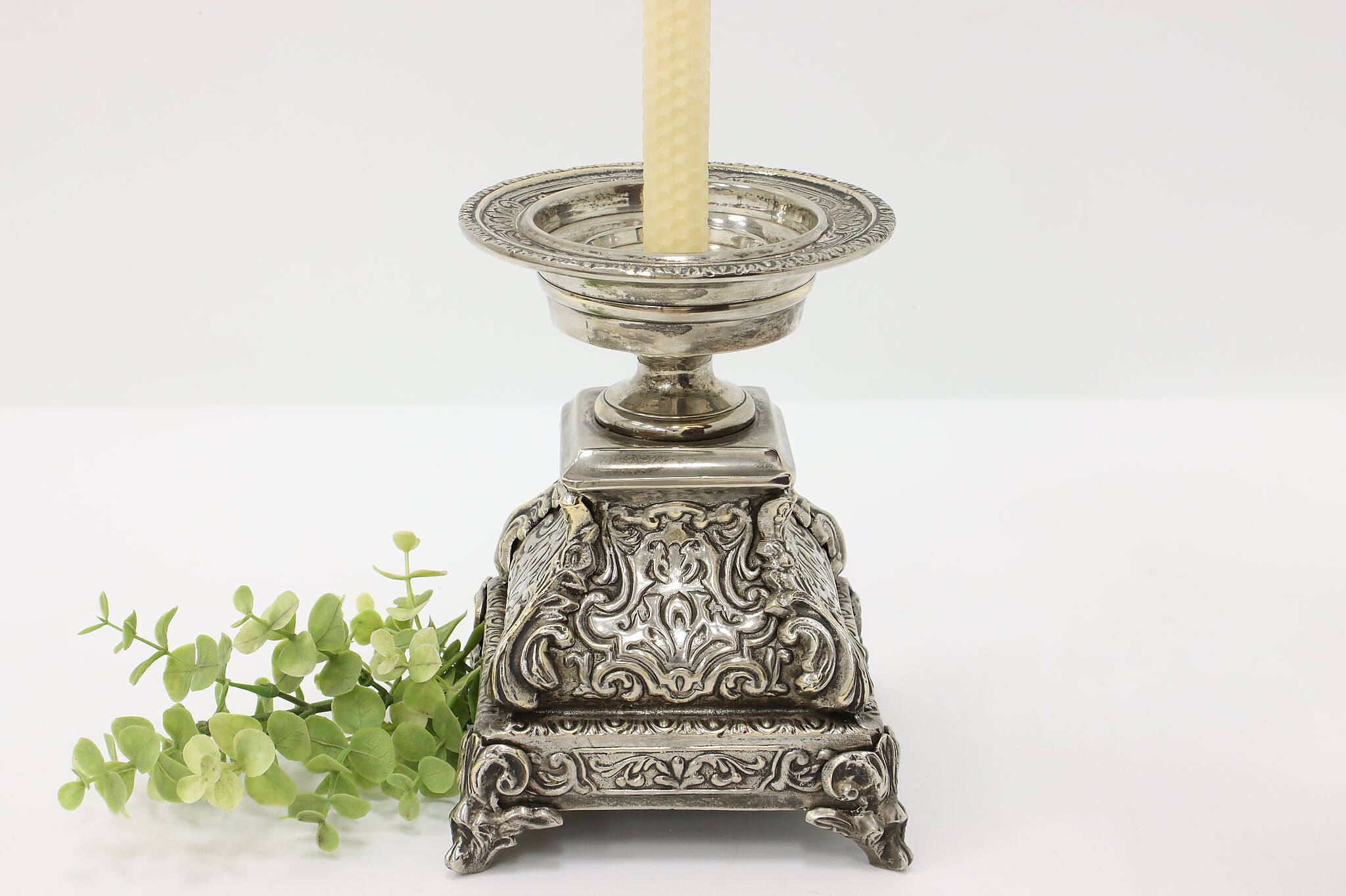 Victorian Design Vintage Silverplate Candlestick or Holder, Castilian