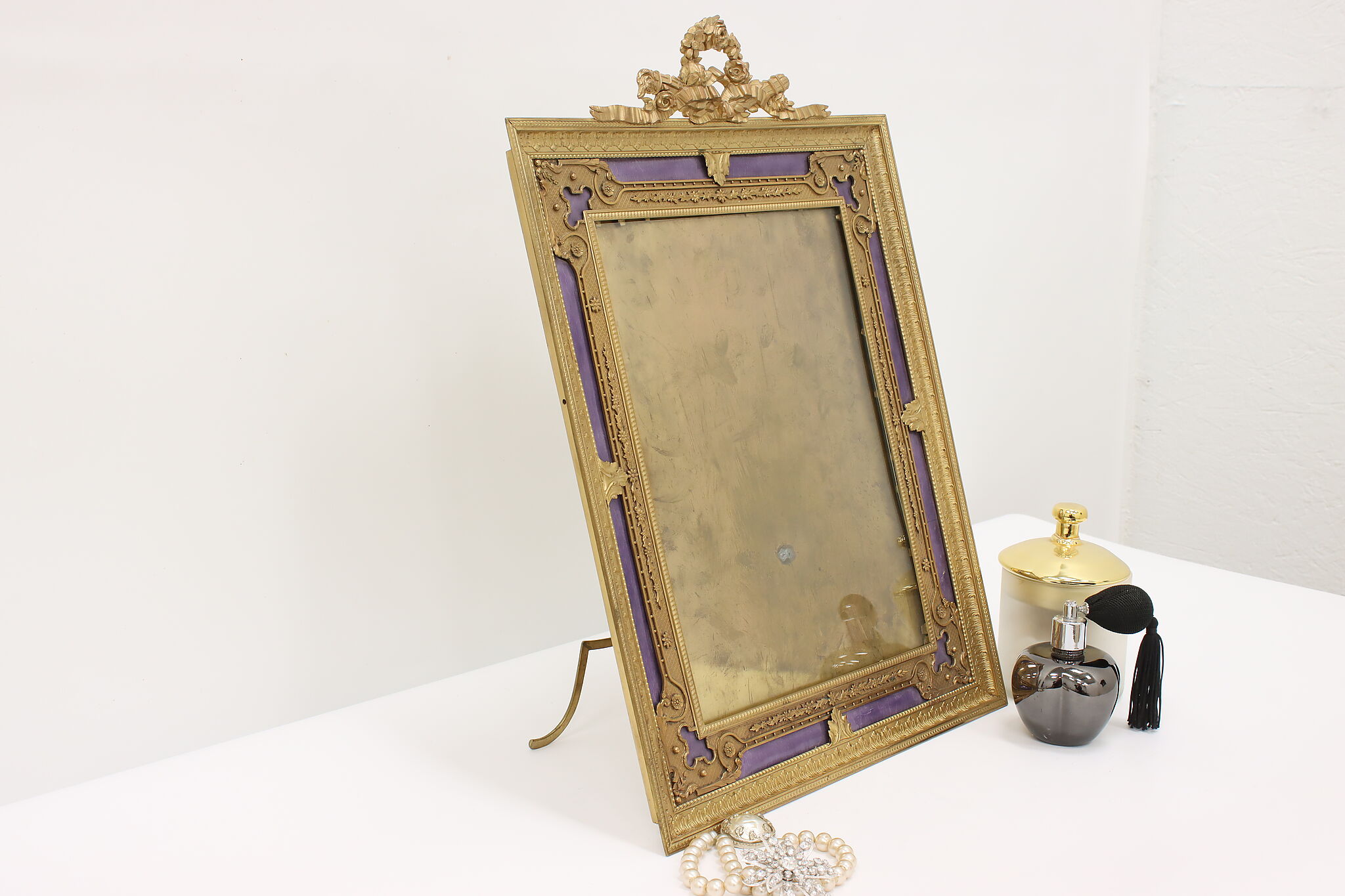 Vintage Victorian Highly Decorated GOLD GILT Cast Iron PIcture FRAME Easel  Stand