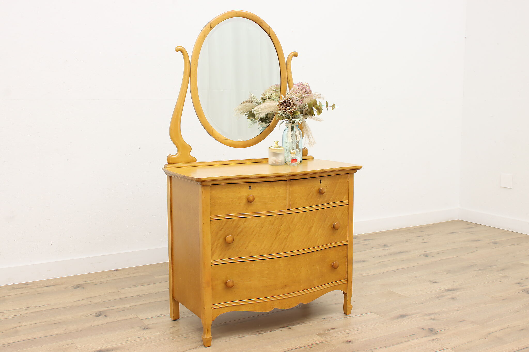 Birdseye maple dresser with cheap mirror