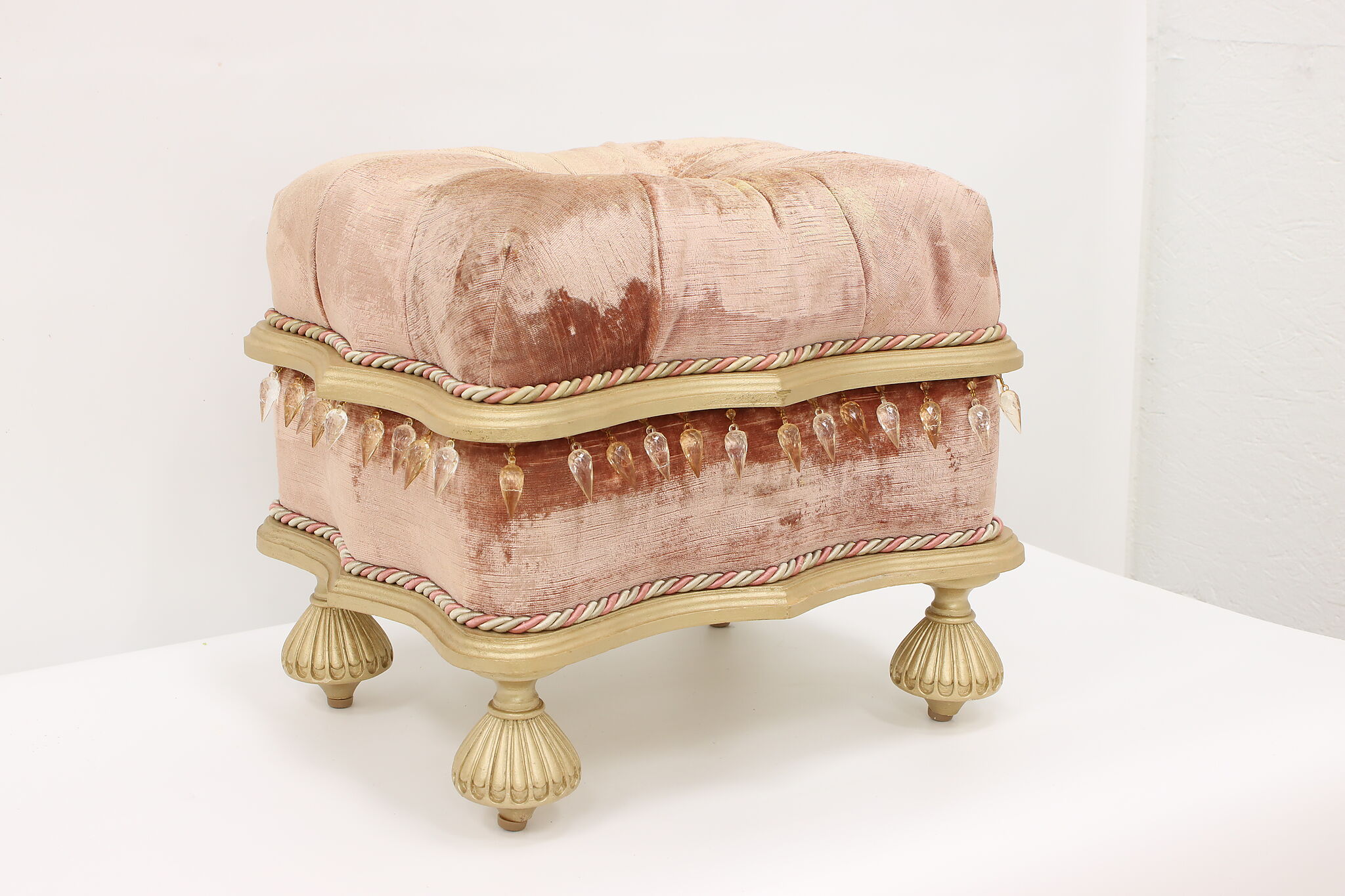 Hollywood Regency Vintage Footstool or Small Ottoman, Prisms