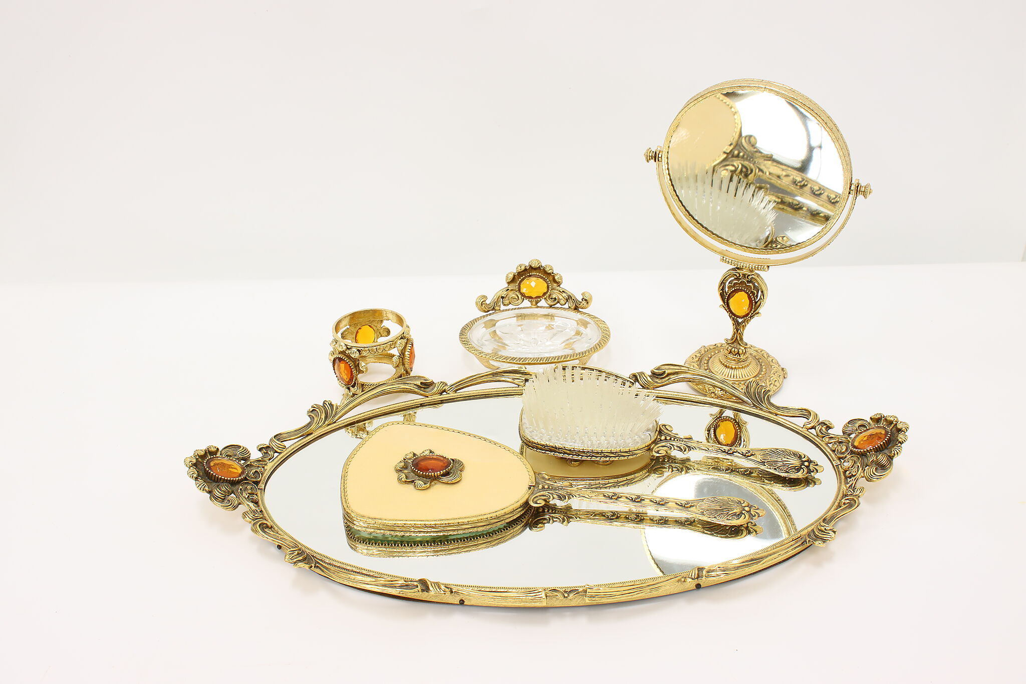 Gold 24K Vintage 6 pc Vanity Set Tray Stylebuilt