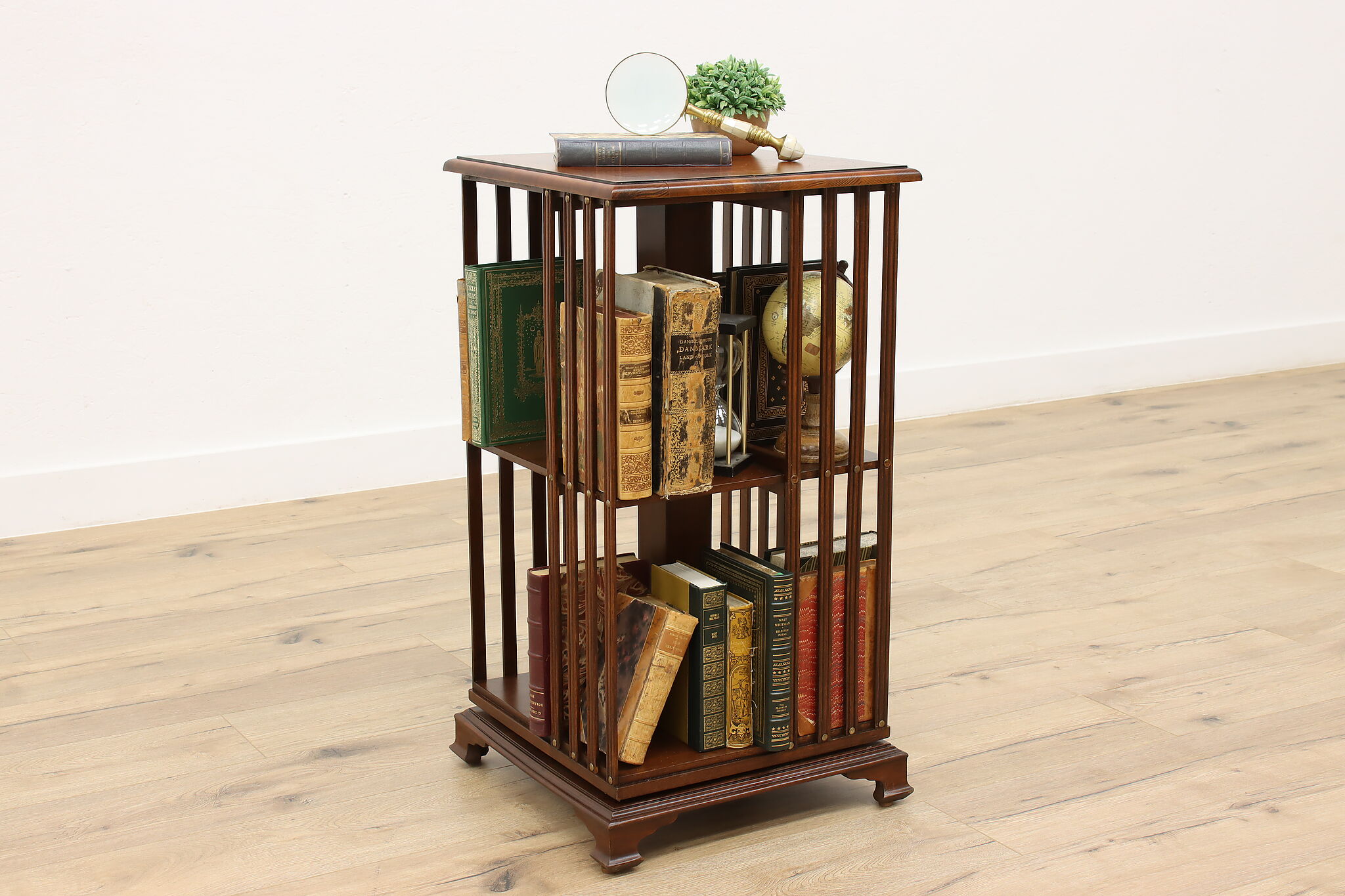 English Antique Revolving Bookshelf Spinning Chairside Bookcase