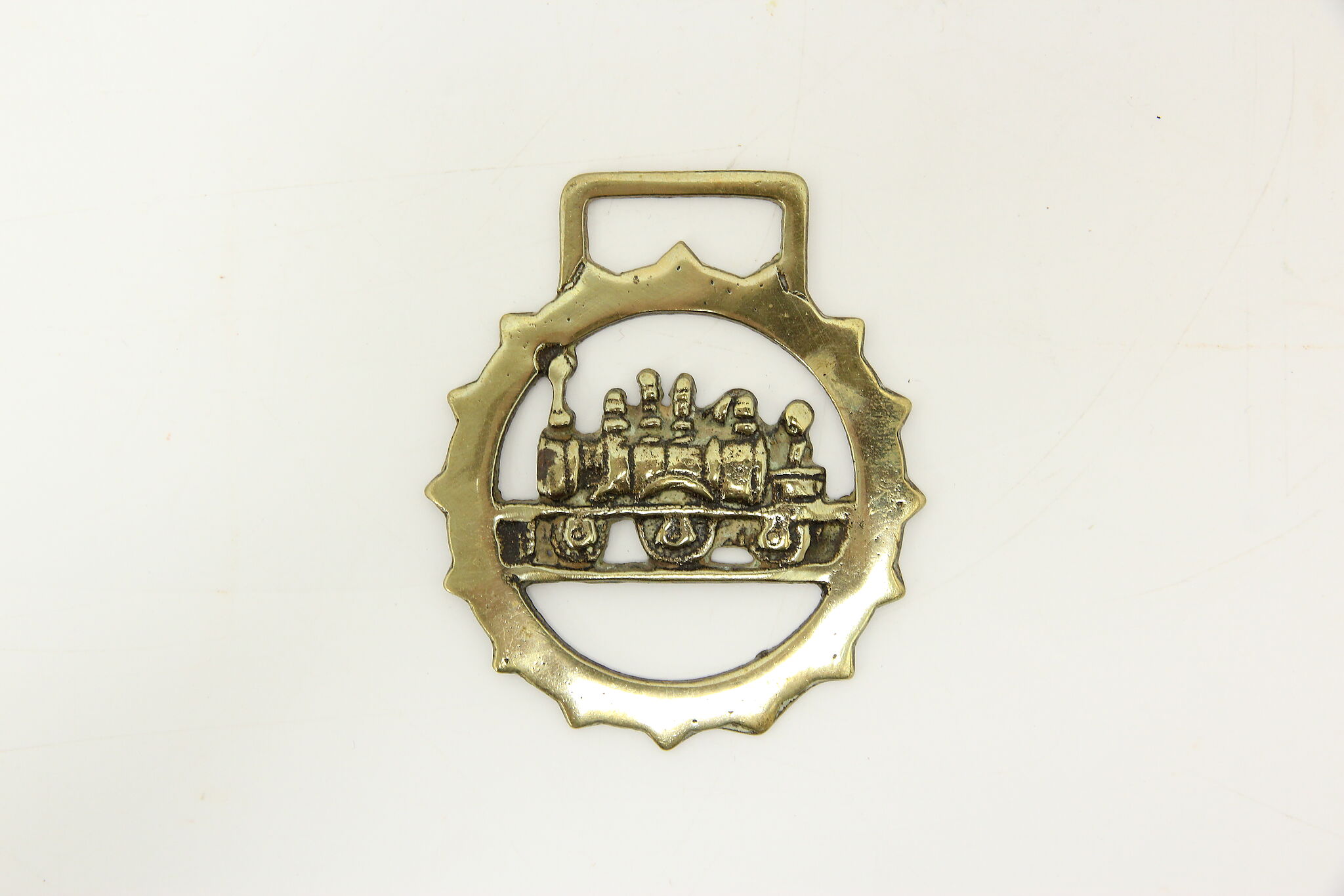 Horse Vintage Brass Harness Medallion, Train