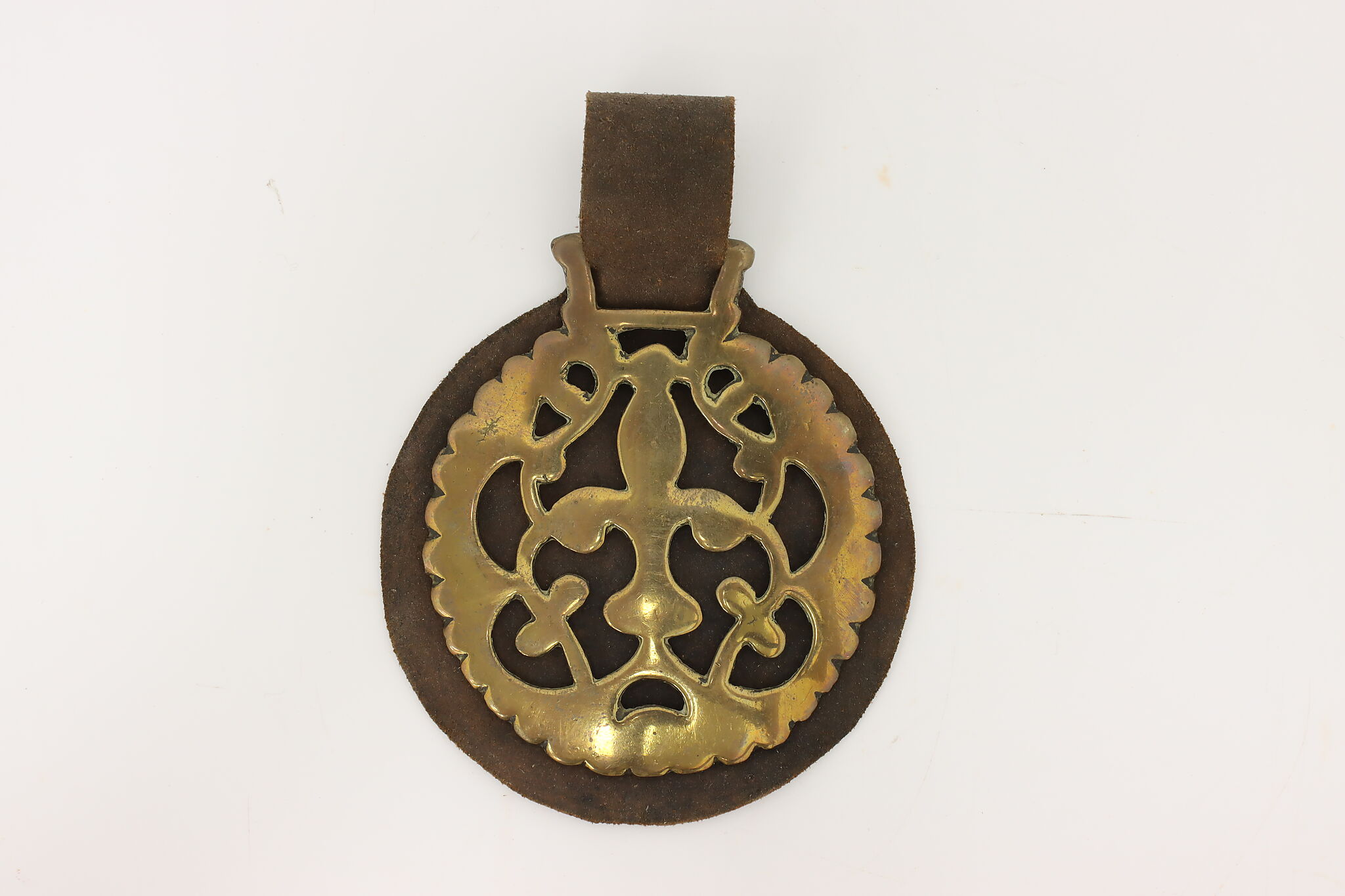 Horse Antique Brass Harness Medallion, Leather