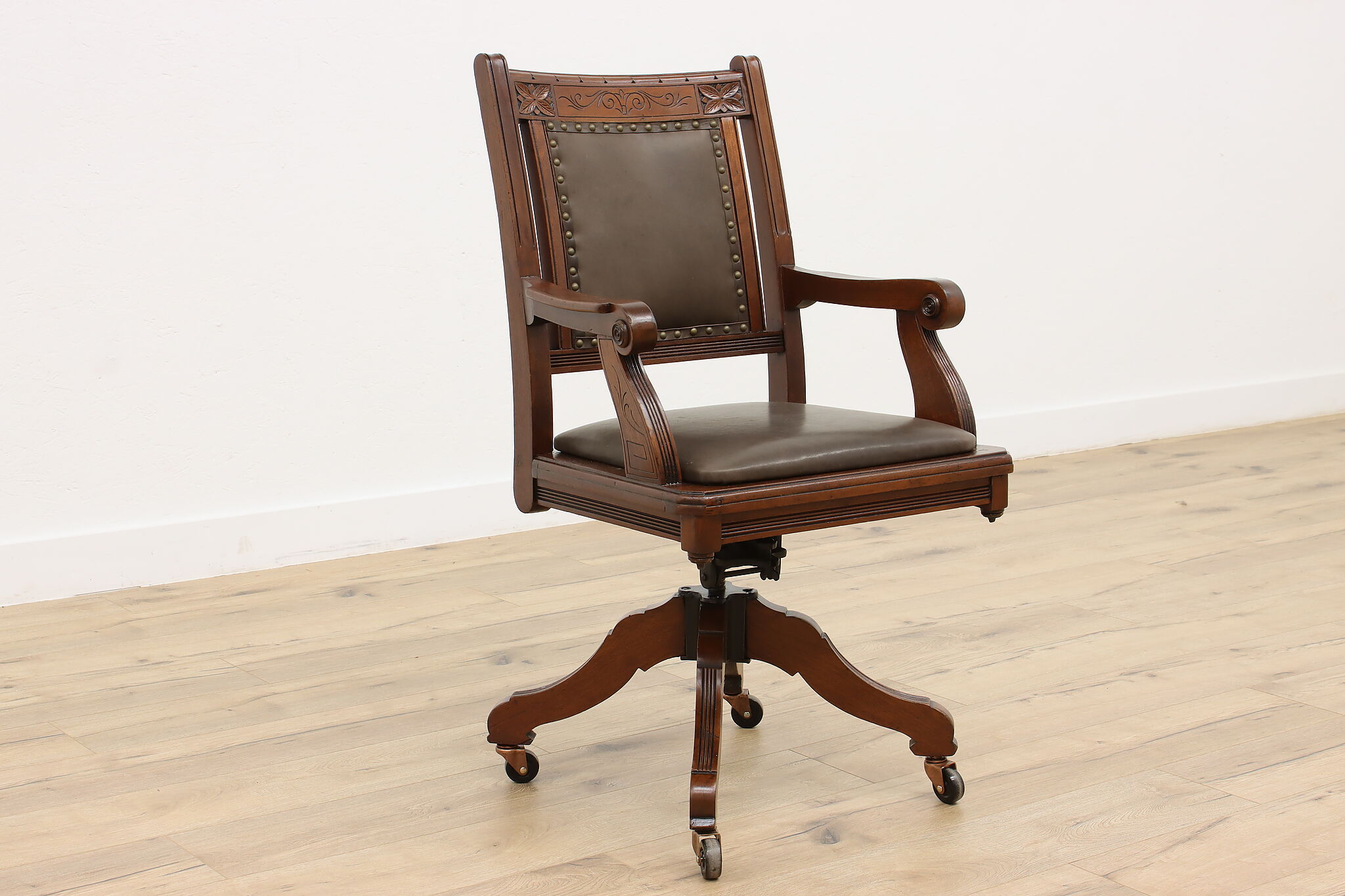 Victorian Eastlake Antique Leather Desk Chair Milwaukee