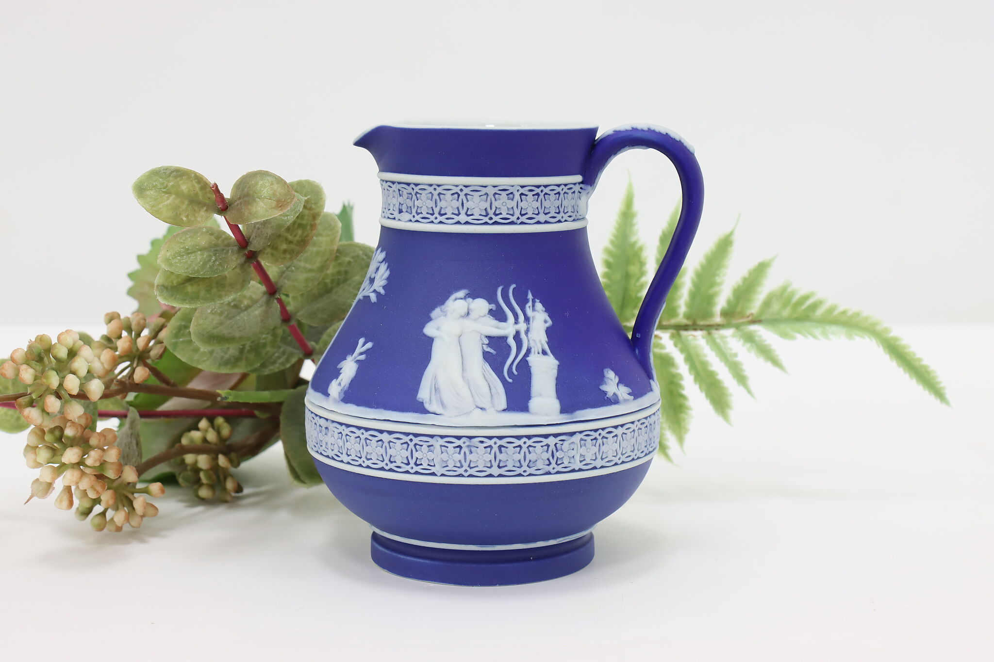 Wedgwood Antique Blue Porcelain Creamer w/ Greek Cameo