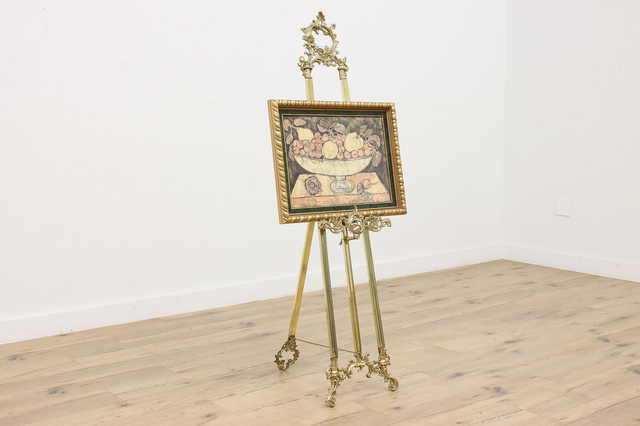 antique gold rococo metal easel stand for picture frame or mirror