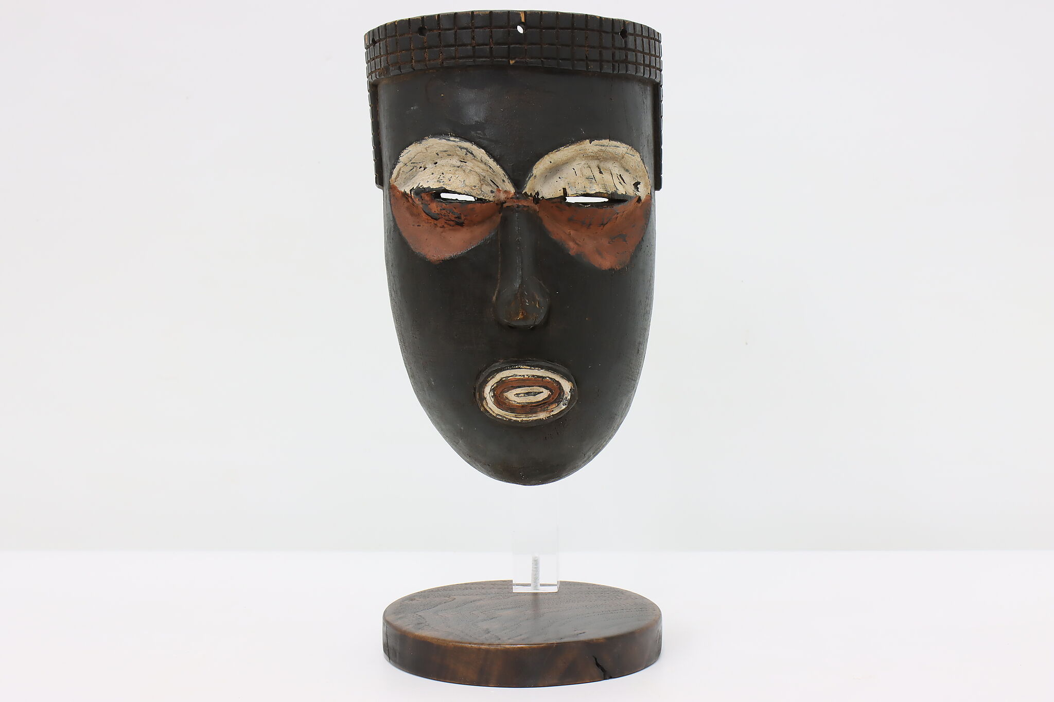 Traditional African Folk Art Carved & Painted Mask & Stand