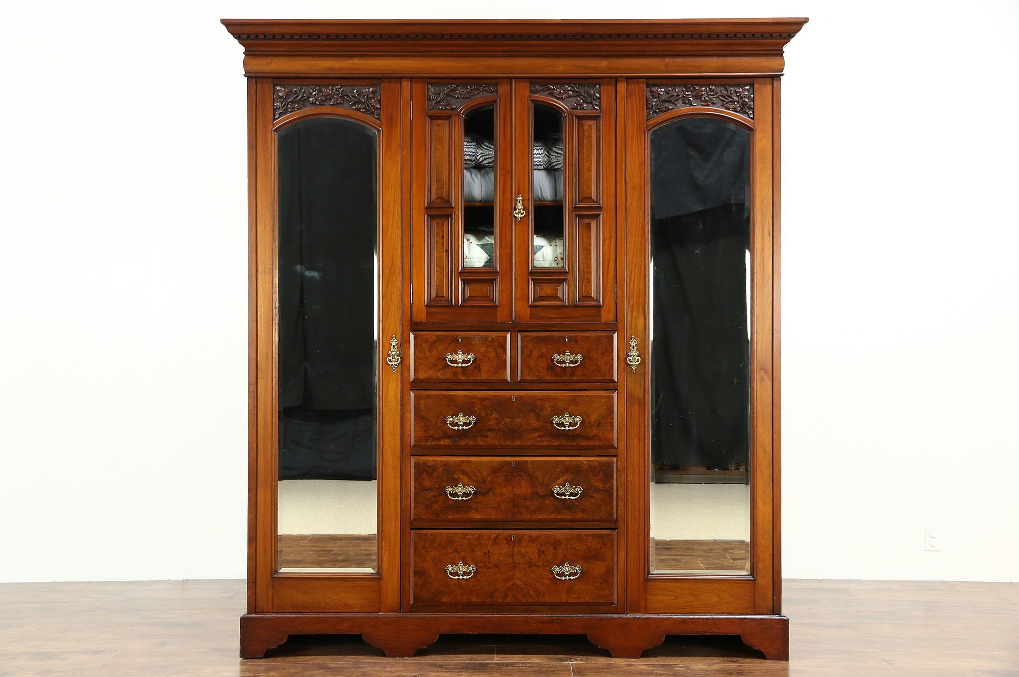 Sold English 1895 Antique Carved Armoire Wardrobe Or Closet