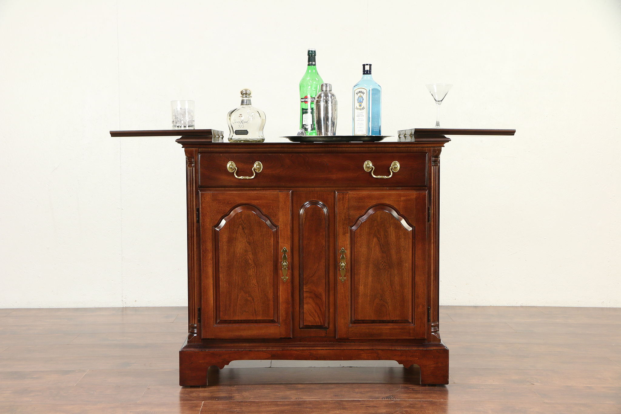 Traditional Cherry Vintage Bar Cabinet Flip Serving Top Signed