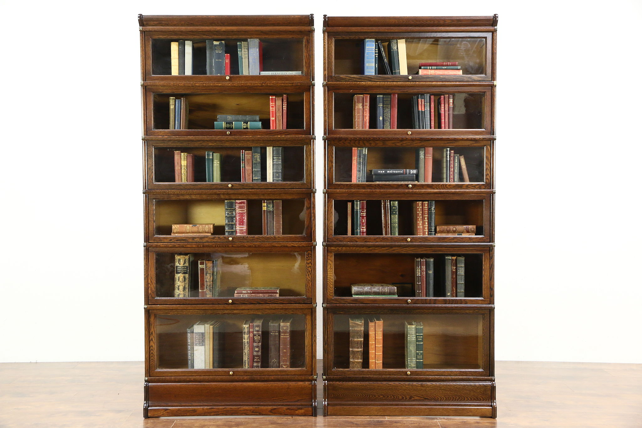 Sold Pair Of Oak 1900 Antique 6 Stack Lawyer Bookcases Signed