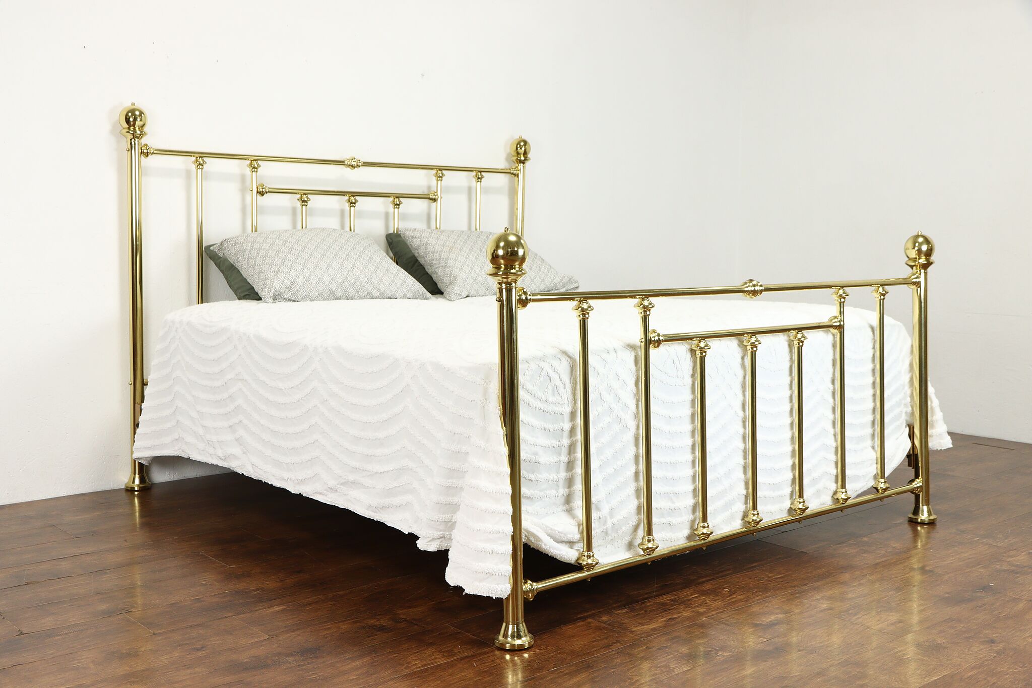 Vintage Farmhouse Solid Brass Bed Hamilton, Vintage King Size Brass Bed