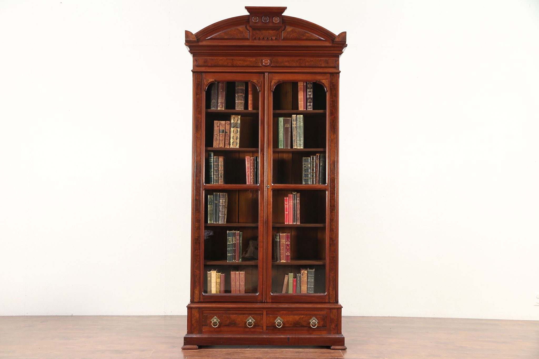 Sold Victorian Antique Walnut Burl Library Bookcase Wavy