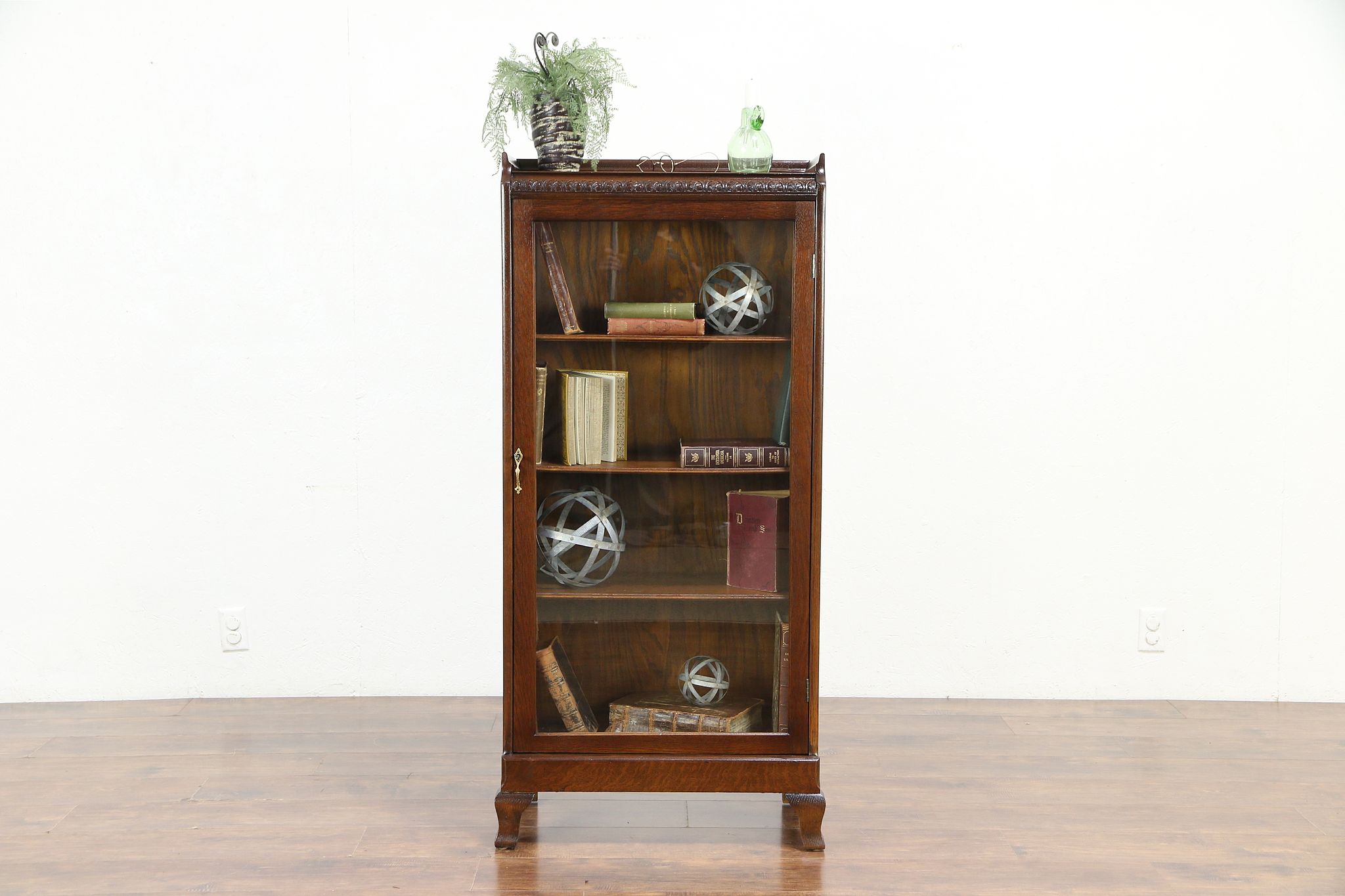 Sold Oak Antique Bookcase Display Or Bath Cabinet Glass Door