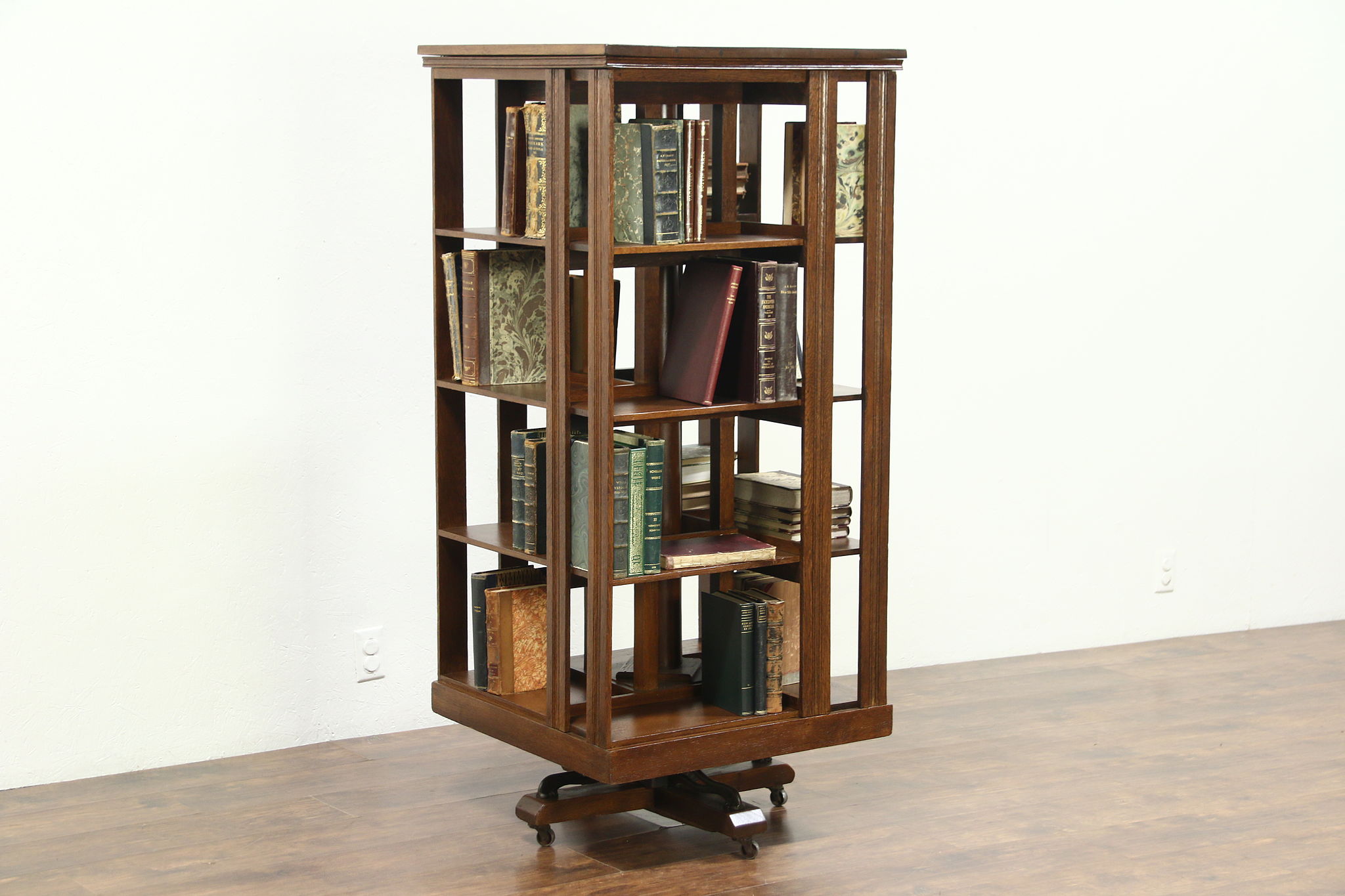 Sold Oak Antique 1890 Spinning Or Revolving Bookcase Signed