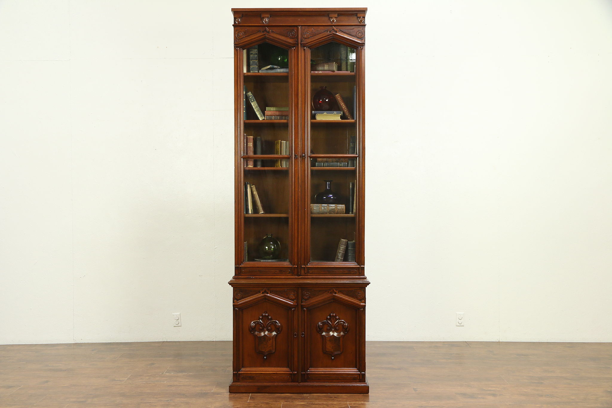 Sold Victorian Antique 1870 Walnut Burl Tall Bookcase Wavy