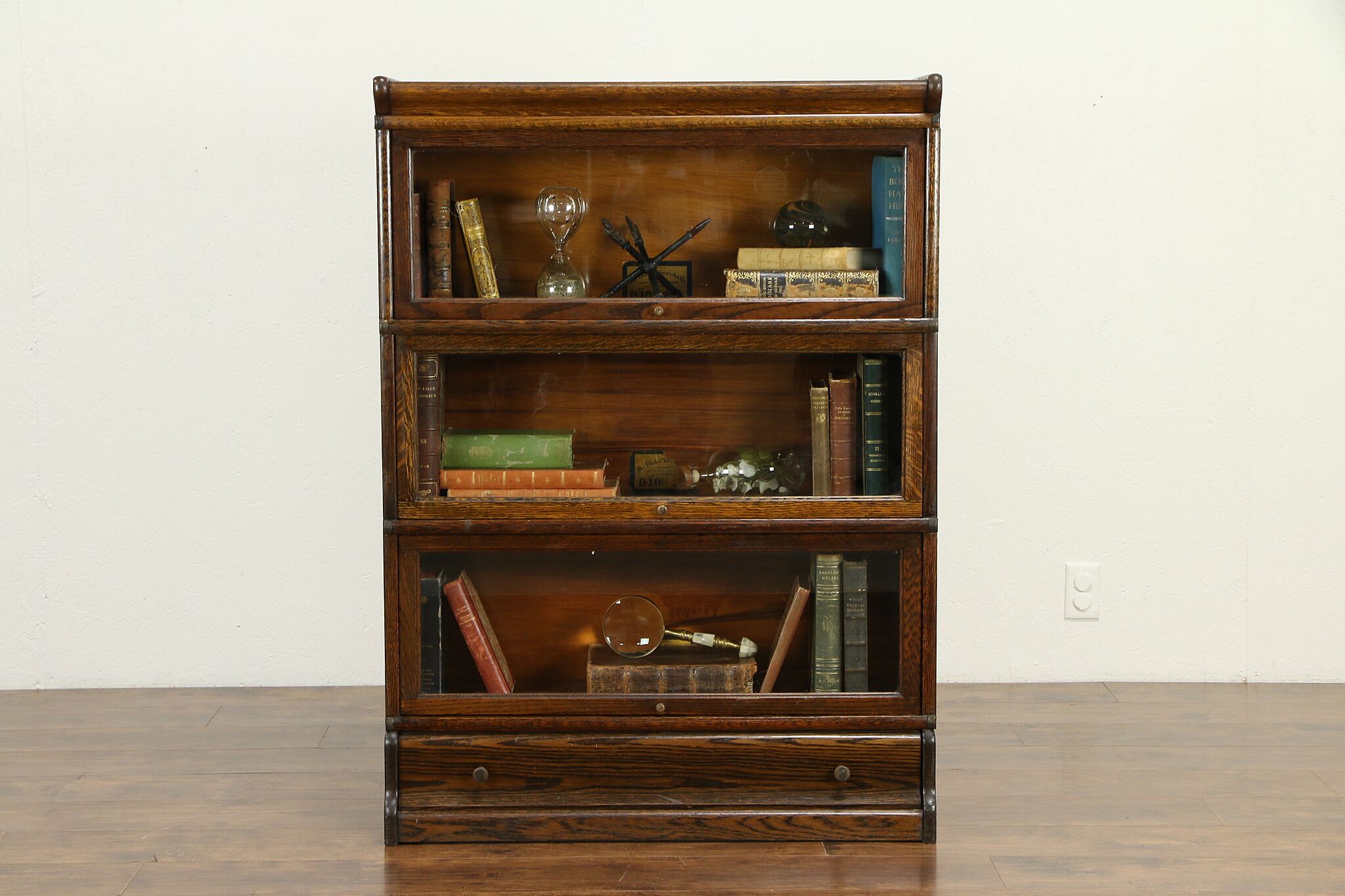 Oak Antique 3 Stack Lawyer Bookcase All Original Globe Wenicke