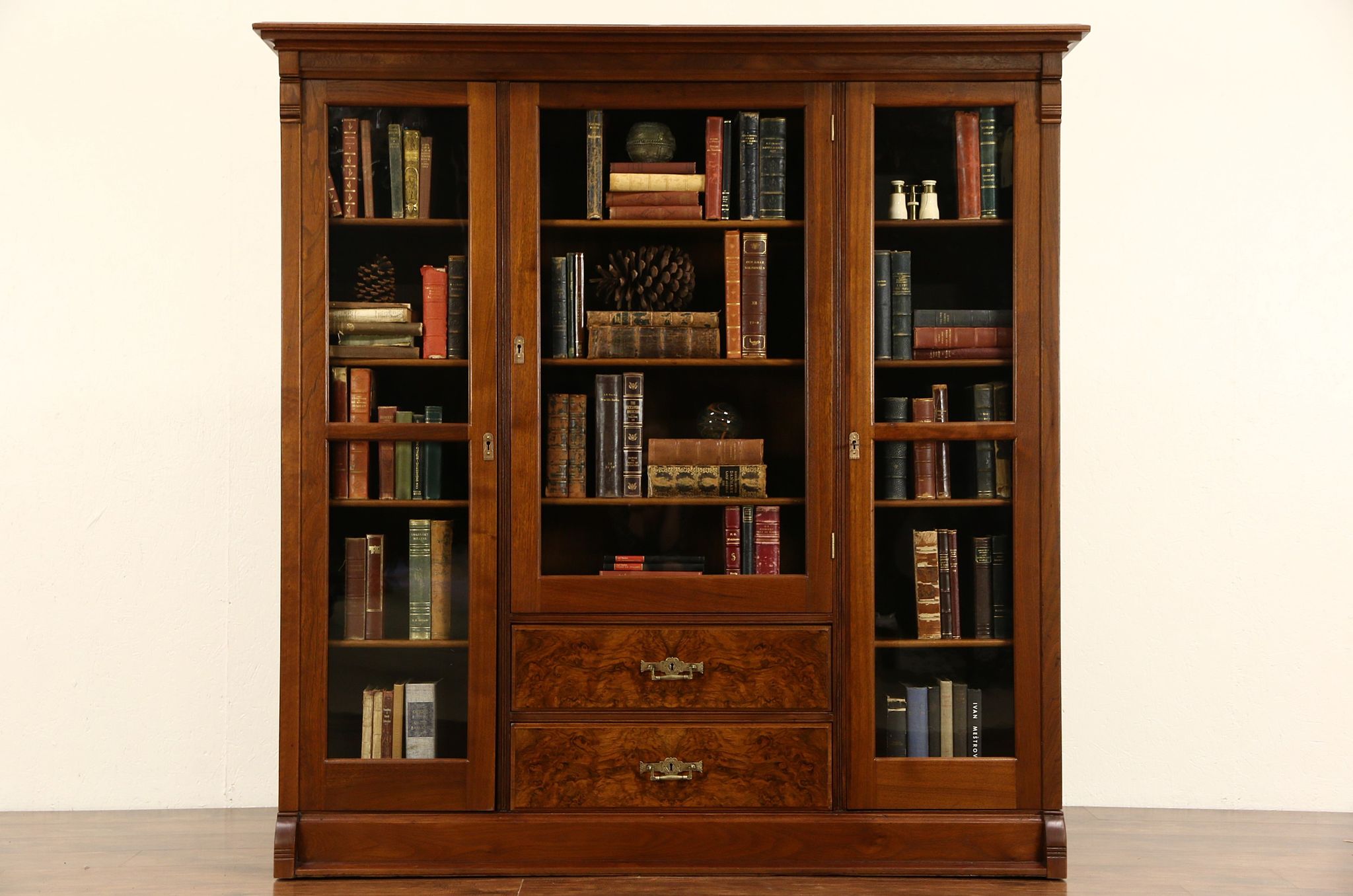 Sold Victorian Eastlake 1885 Antique Walnut Triple Library