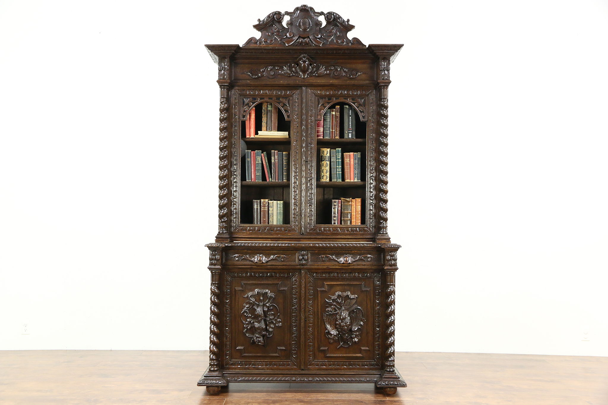 Sold Black Forest Antique 1890 Oak Bookcase Or China Cabinet