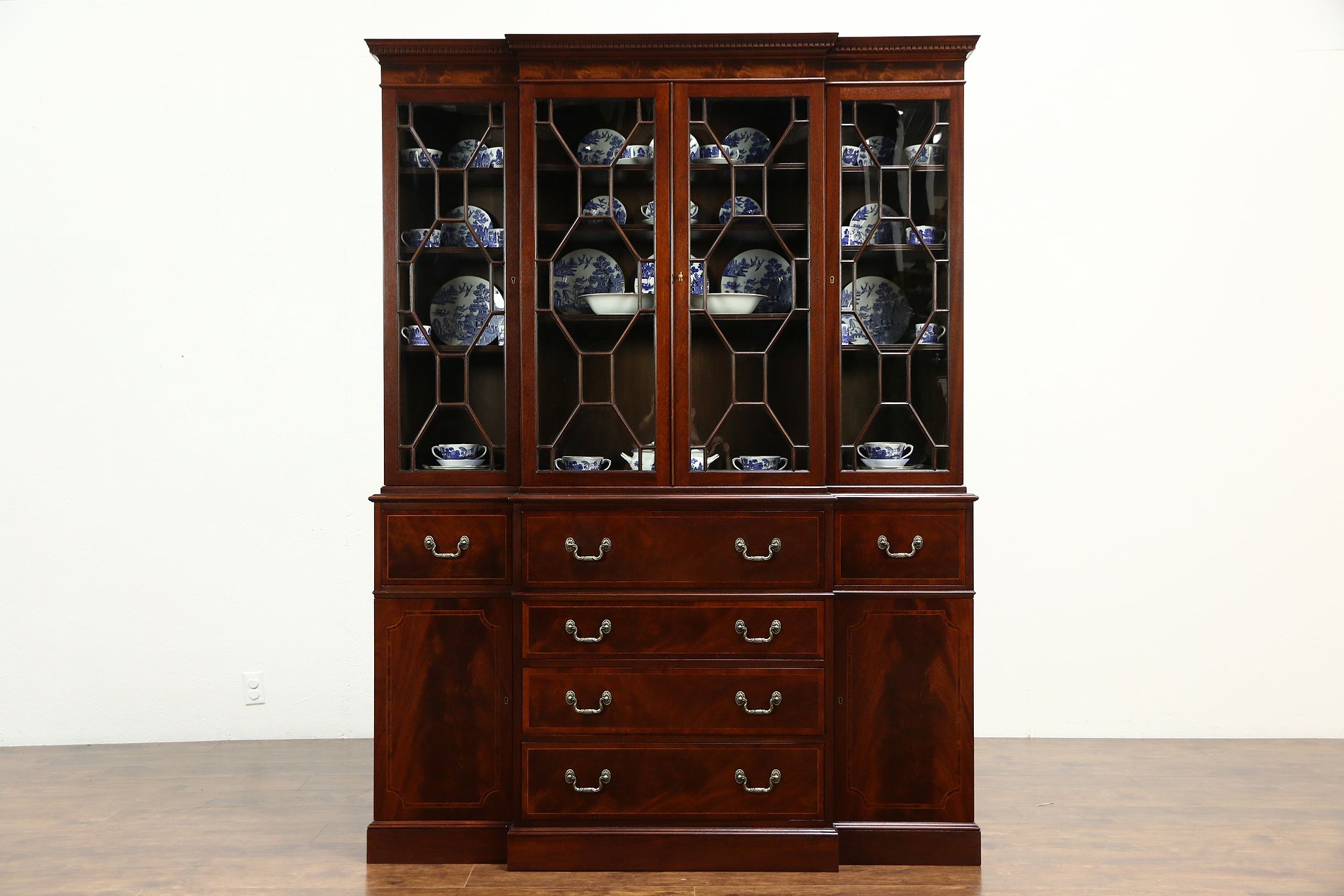 Sold Baker Signed Vintage Mahogany Breakfront China Cabinet Or