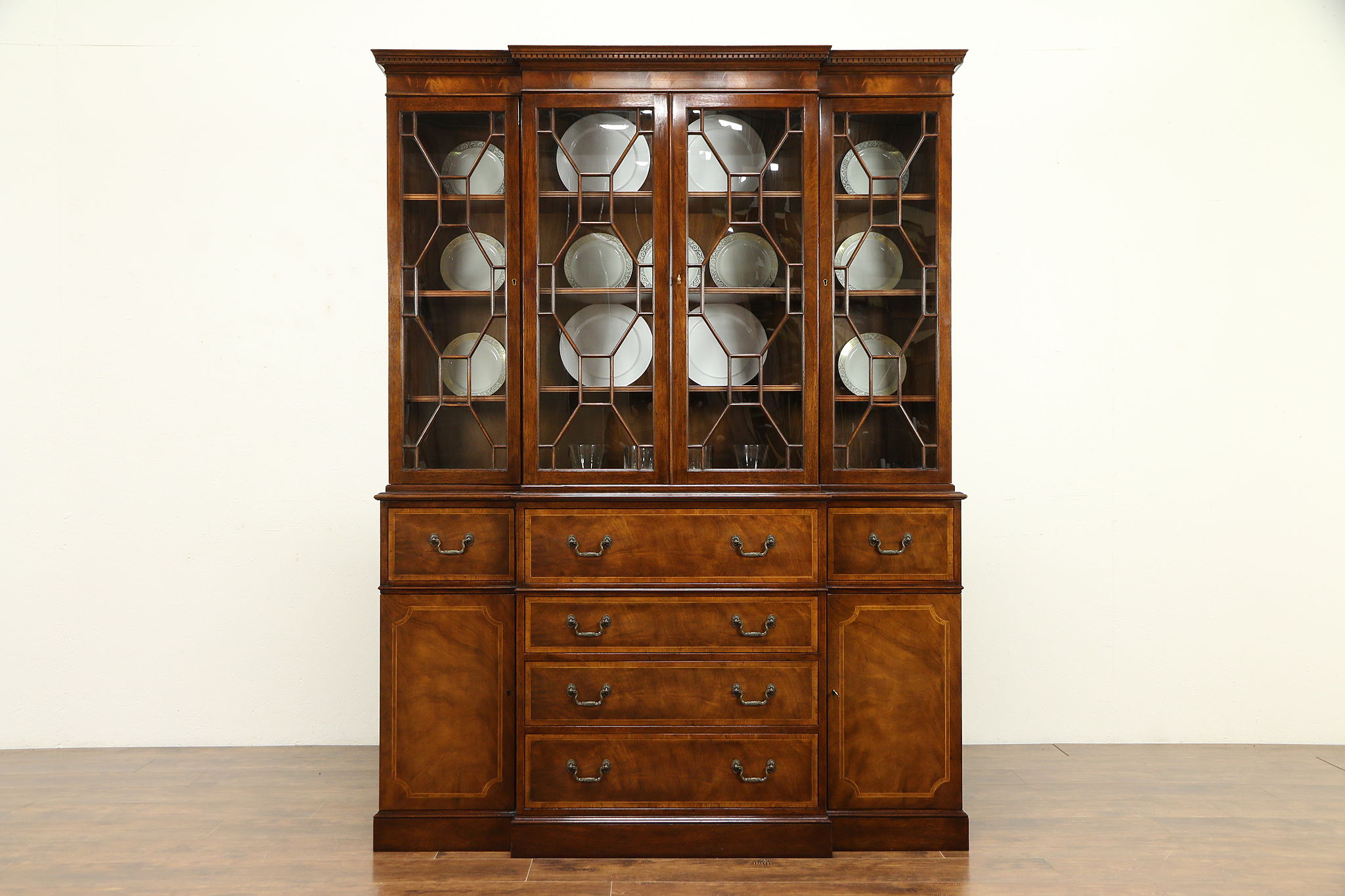 Sold Vintage Georgian Mahogany Breakfront China Cabinet Or