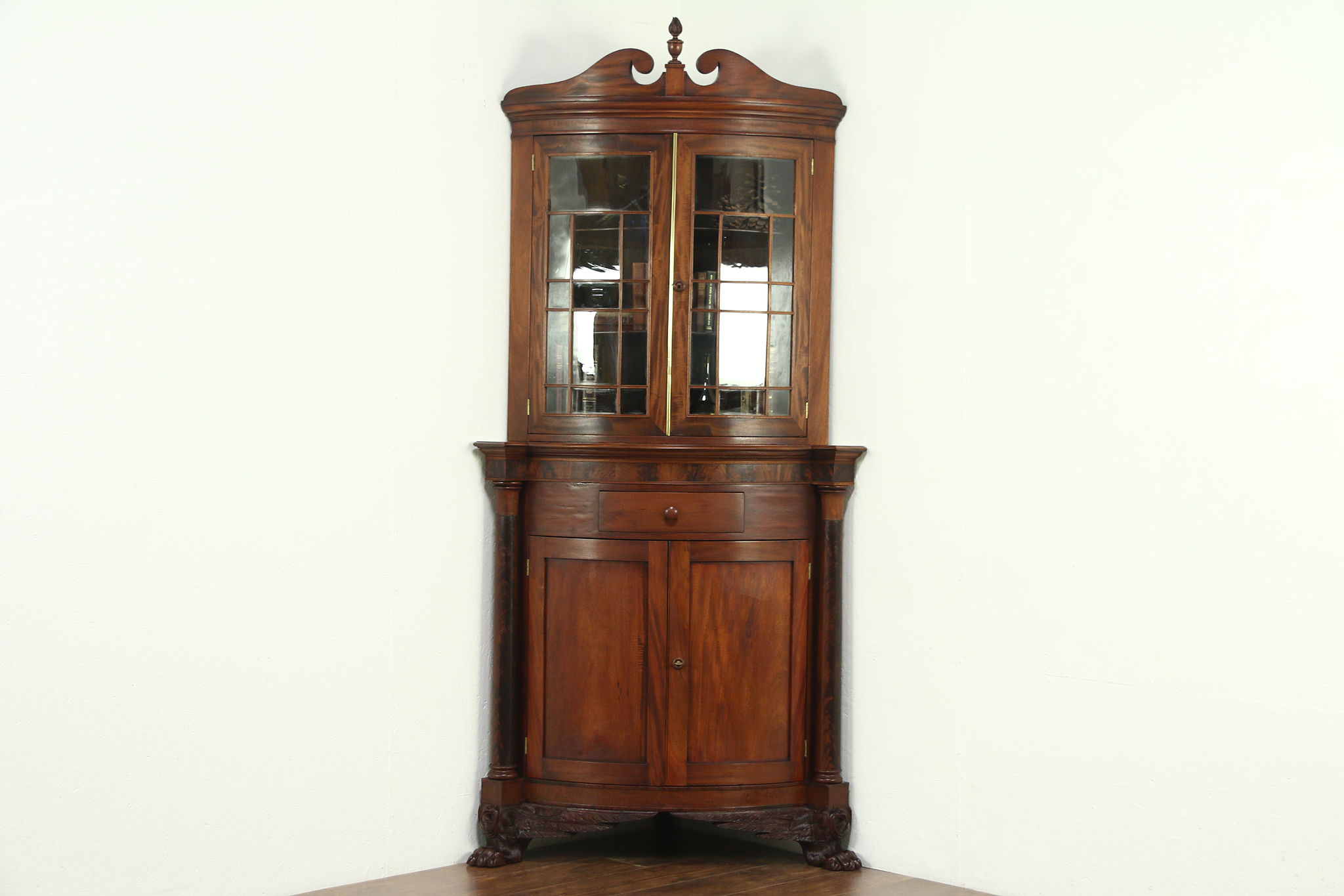 Sold Empire Antique Corner Cabinet Mahogany Carved Paw Feet