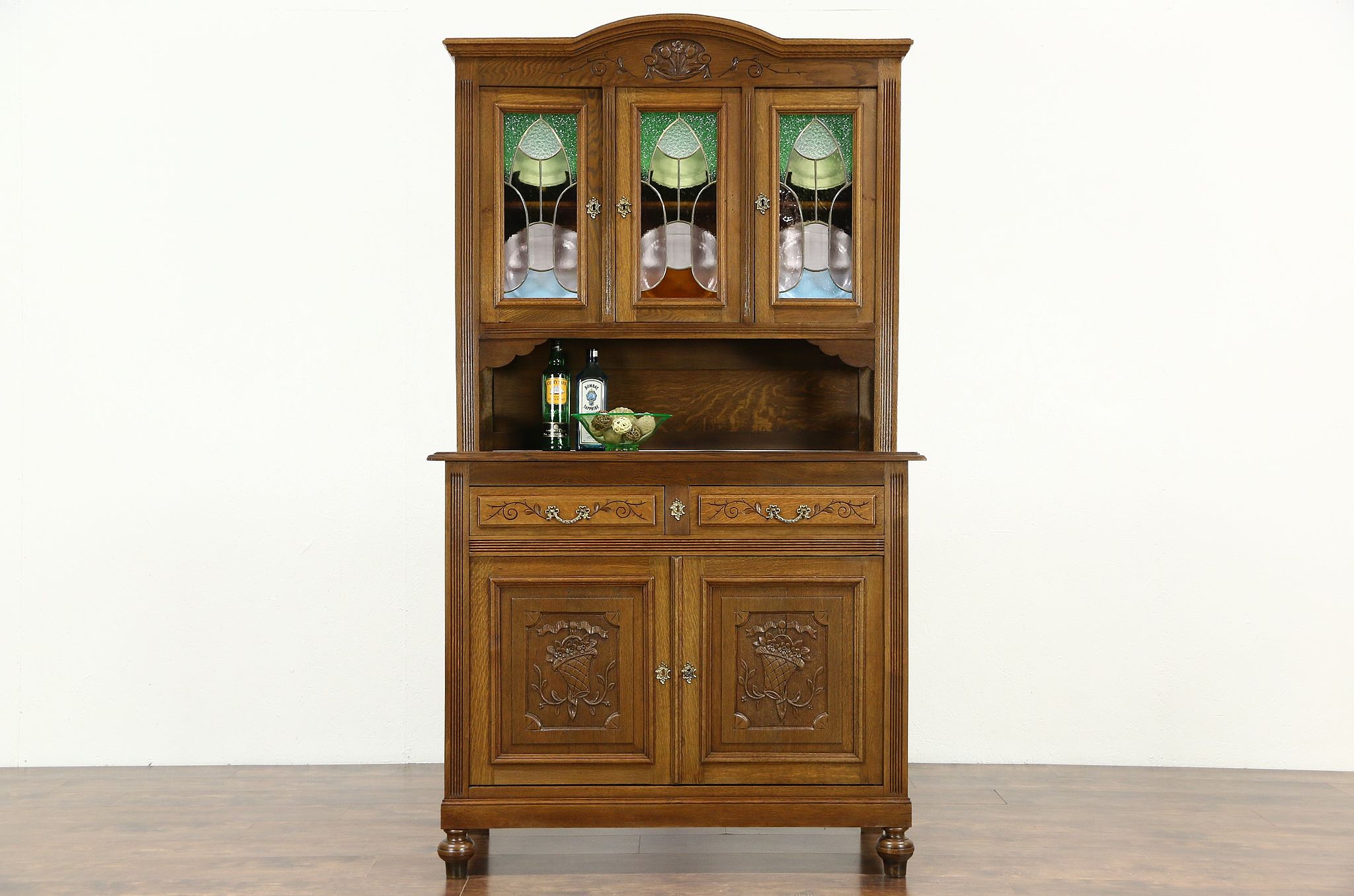 Sold Oak Scandinavian 1910 Antique Sideboard China Cabinet