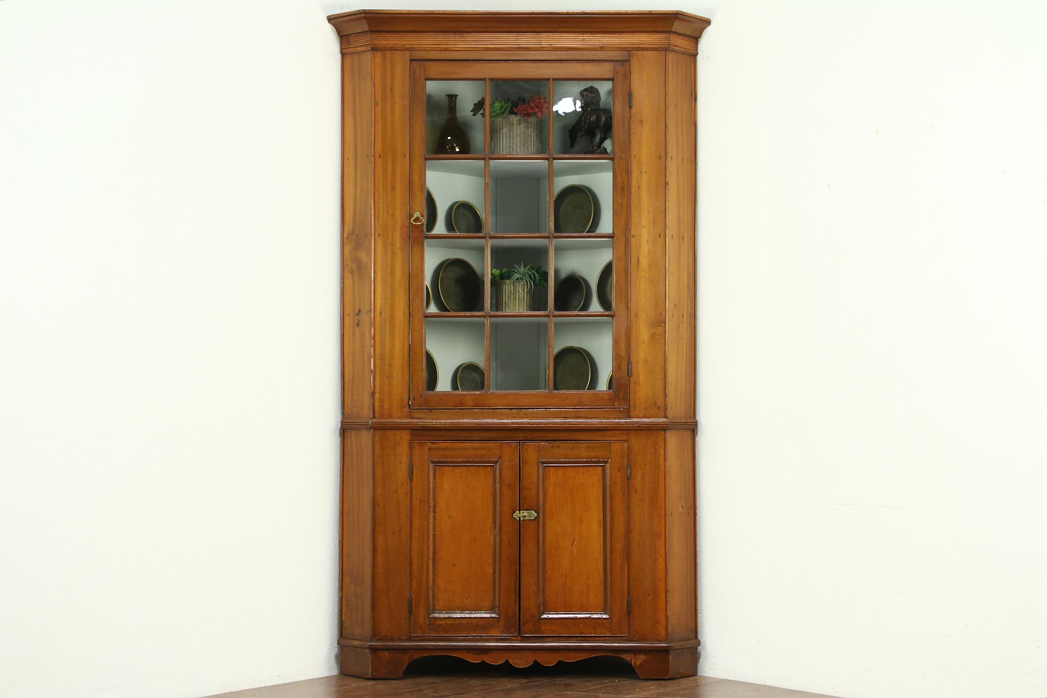 Sold Corner Cupboard 1840 Antique Poplar Cabinet Wavy Glass