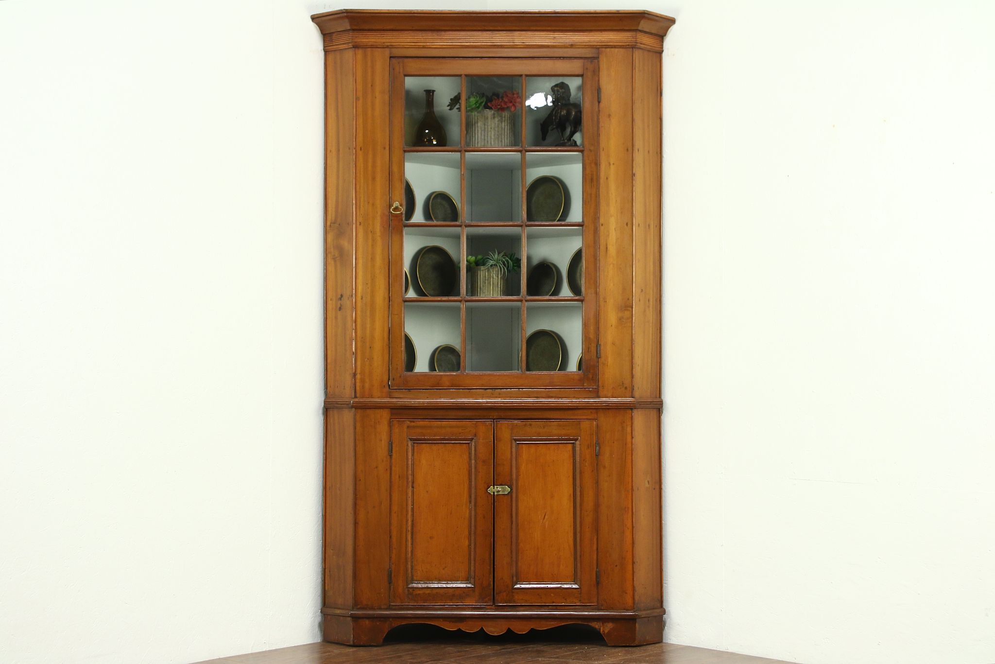 Sold Corner Cupboard 1840 Antique Poplar Cabinet Wavy Glass