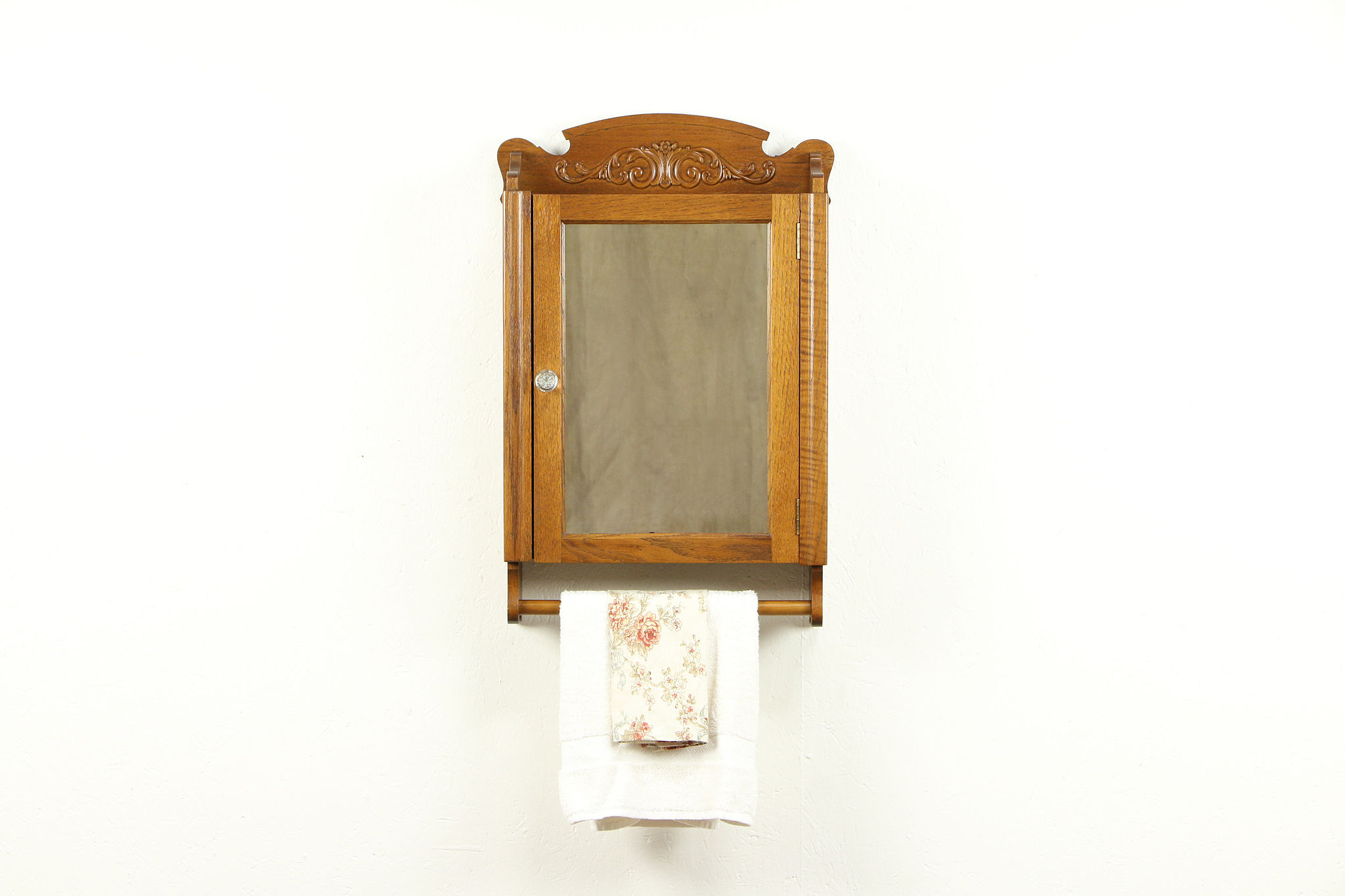 Sold Oak Antique Medicine Or Barber Shop Cabinet Towel Bar