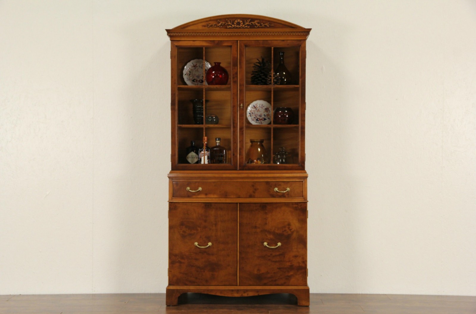 Sold Satinwood 1930 S Vintage Bowfront China Cabinet Or Bookcase