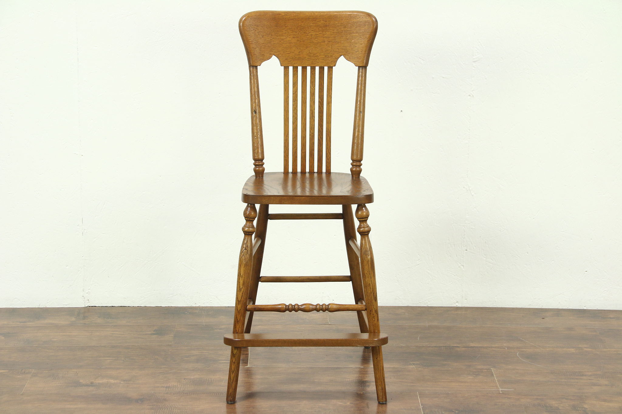 Sold Oak Antique 1910 Youth Dining Chair With Footrest Harp