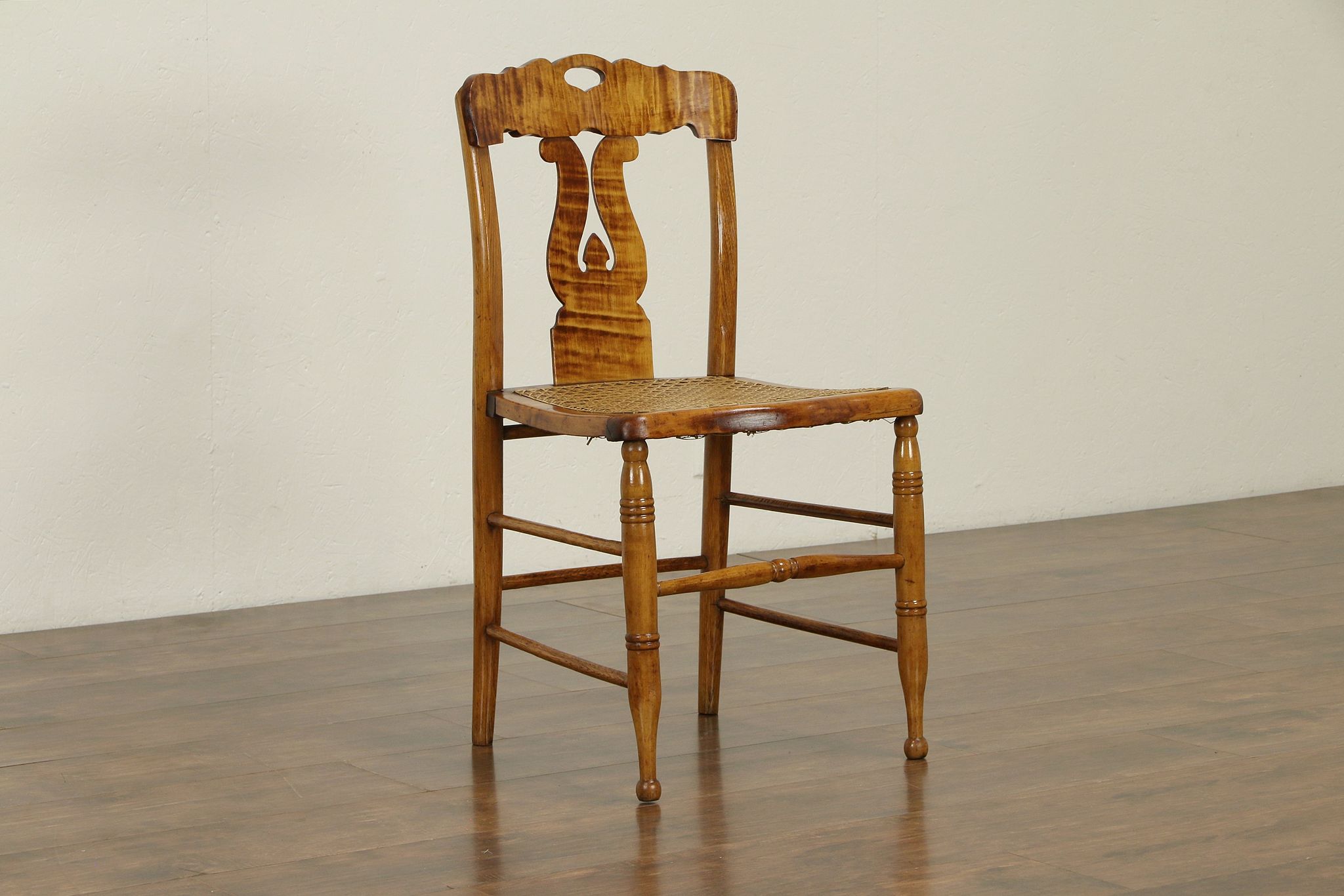 Sold New England Curly Maple Antique 1825 Lyre Back Side Or Desk