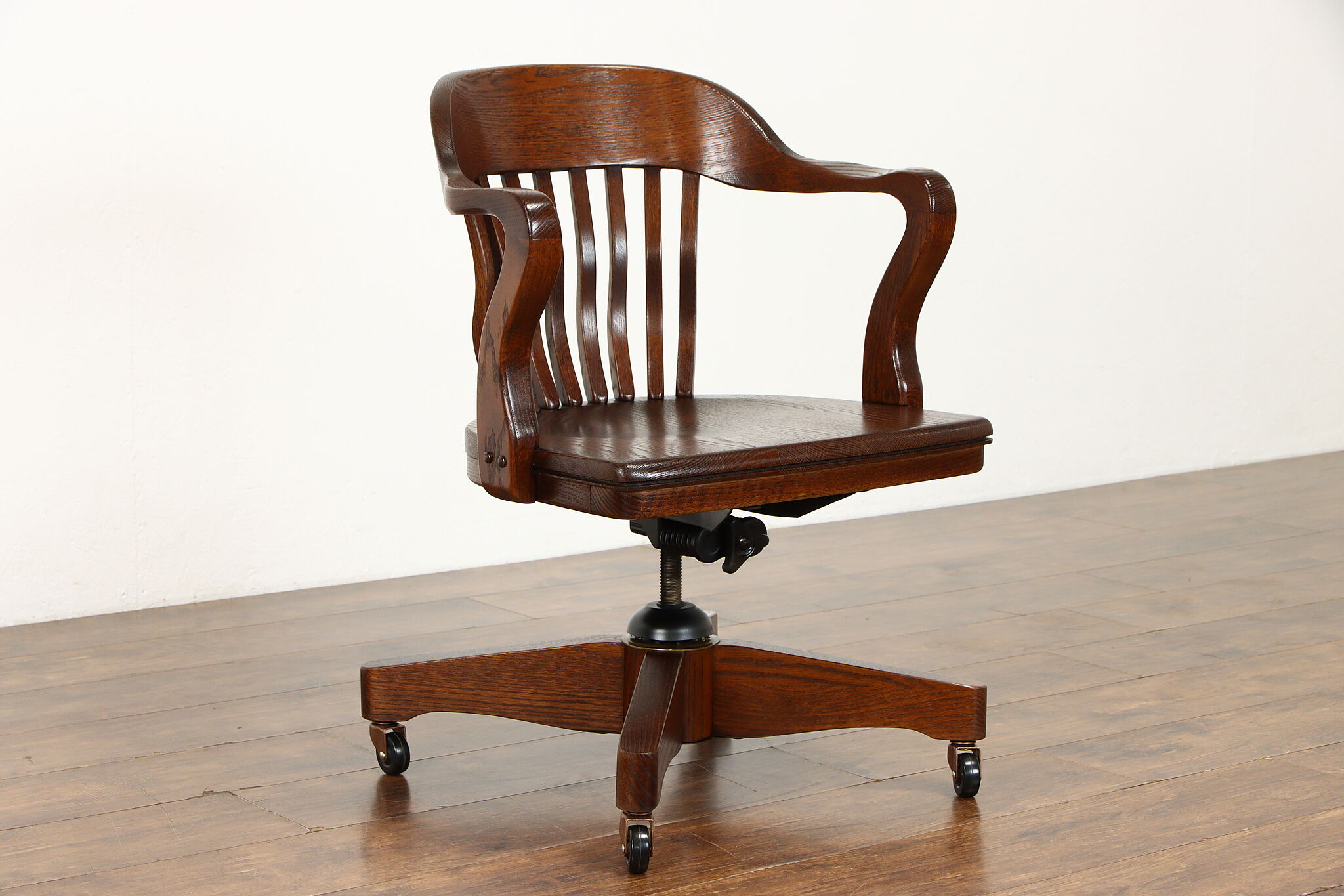 Oak Antique Swivel Adjustable Office or Library Desk Chair