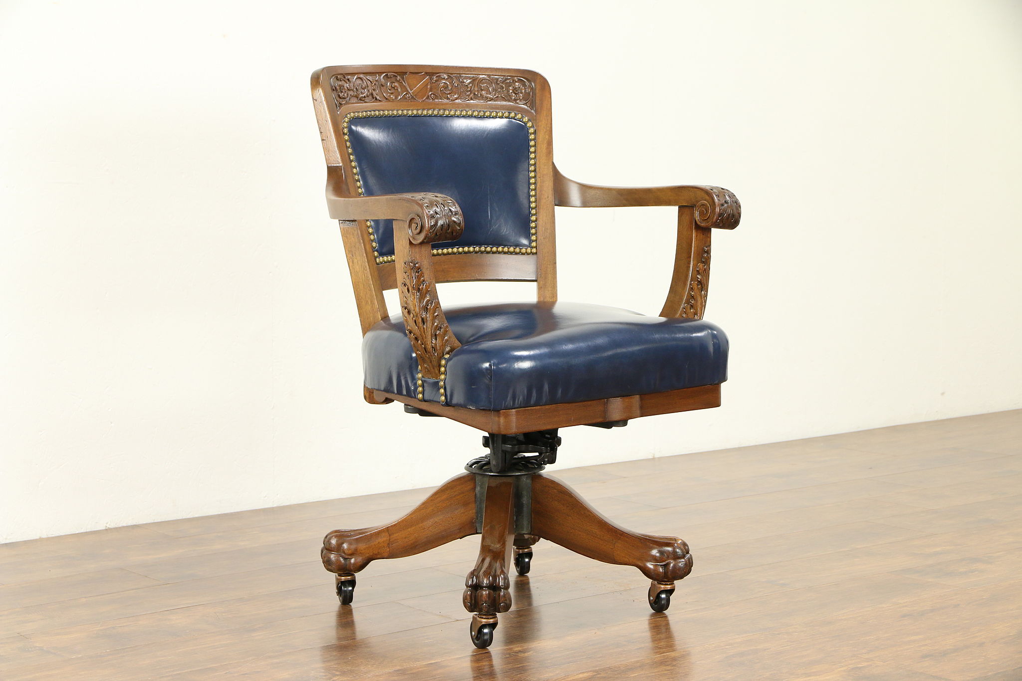 Sold Swivel Mahogany Antique Desk Chair Carved Lion Paws