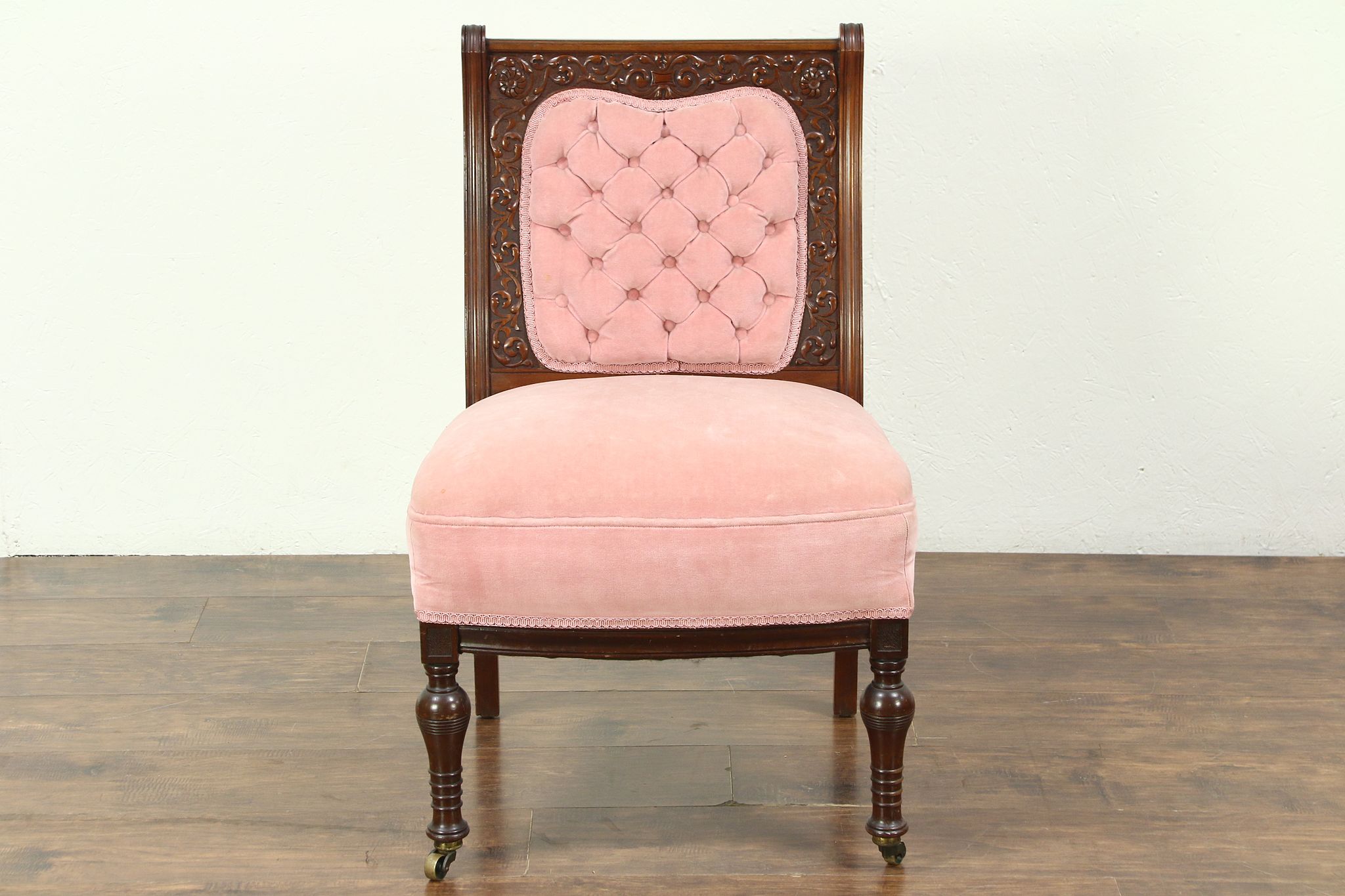 Victorian Antique 1880 s Carved Walnut Dressing Chair Old Velvet
