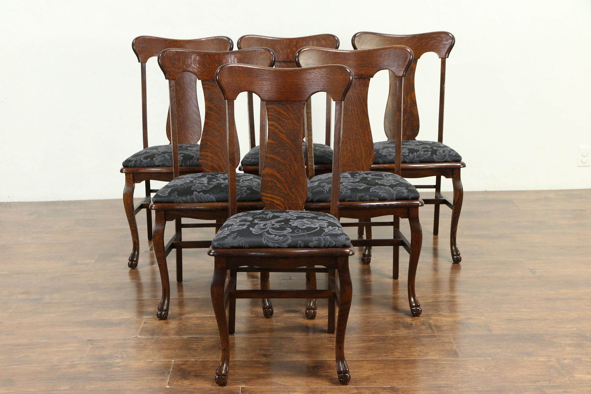 Sold Set Of 6 Antique Quarter Sawn Oak Dining Chairs Paw Feet