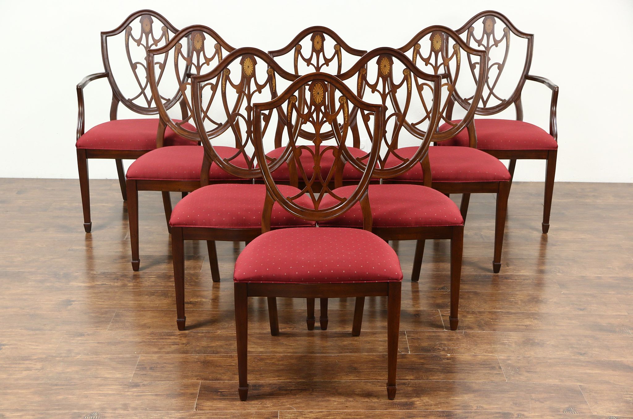 Sold Set Of 8 Drexel Heritage Vintage Shield Back Traditional Mahogany Dining Chairs Harp Gallery Antiques Furniture