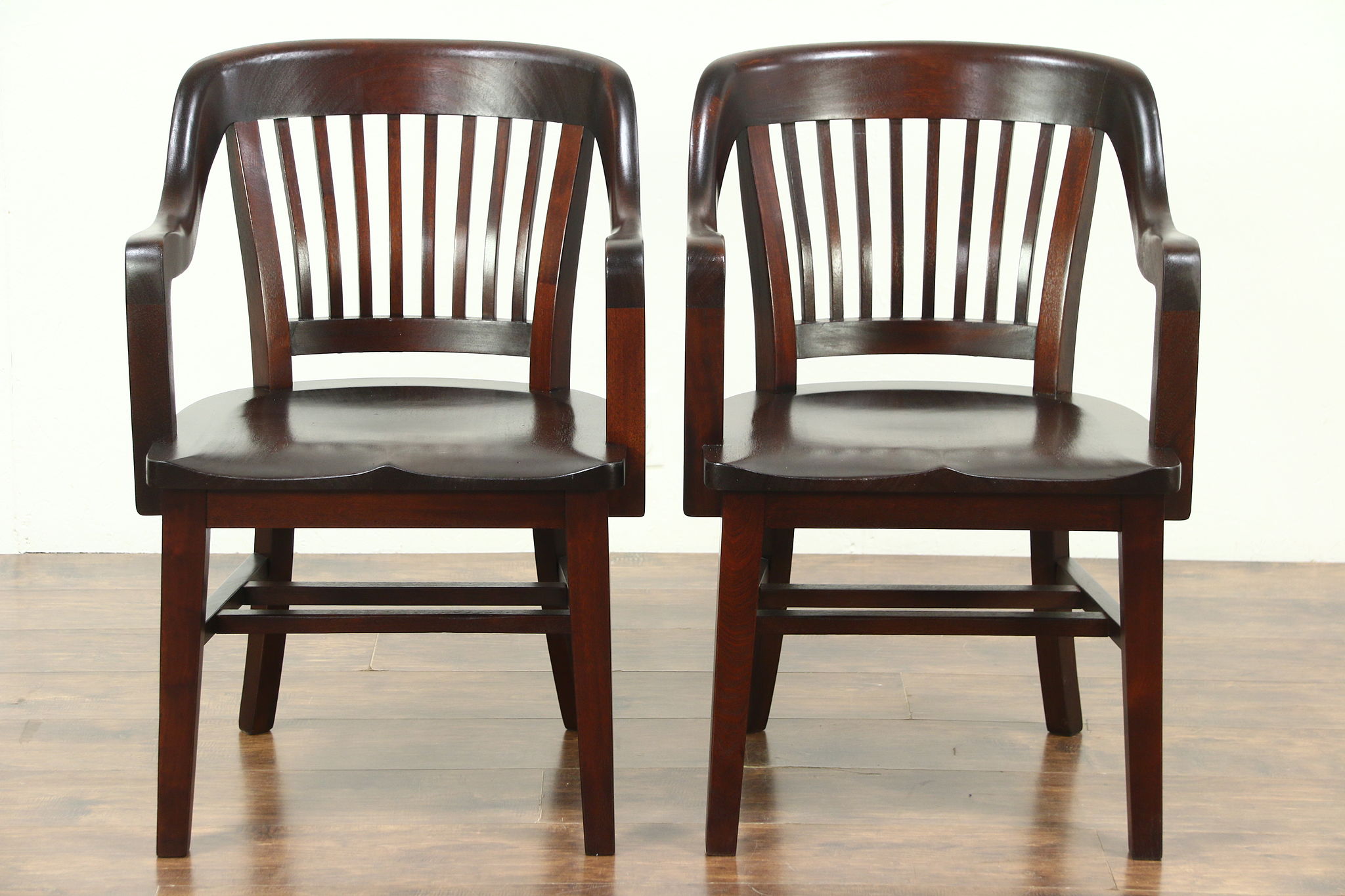 Sold Pair Antique Mahogany 1910 Library Or Office Chairs Signed
