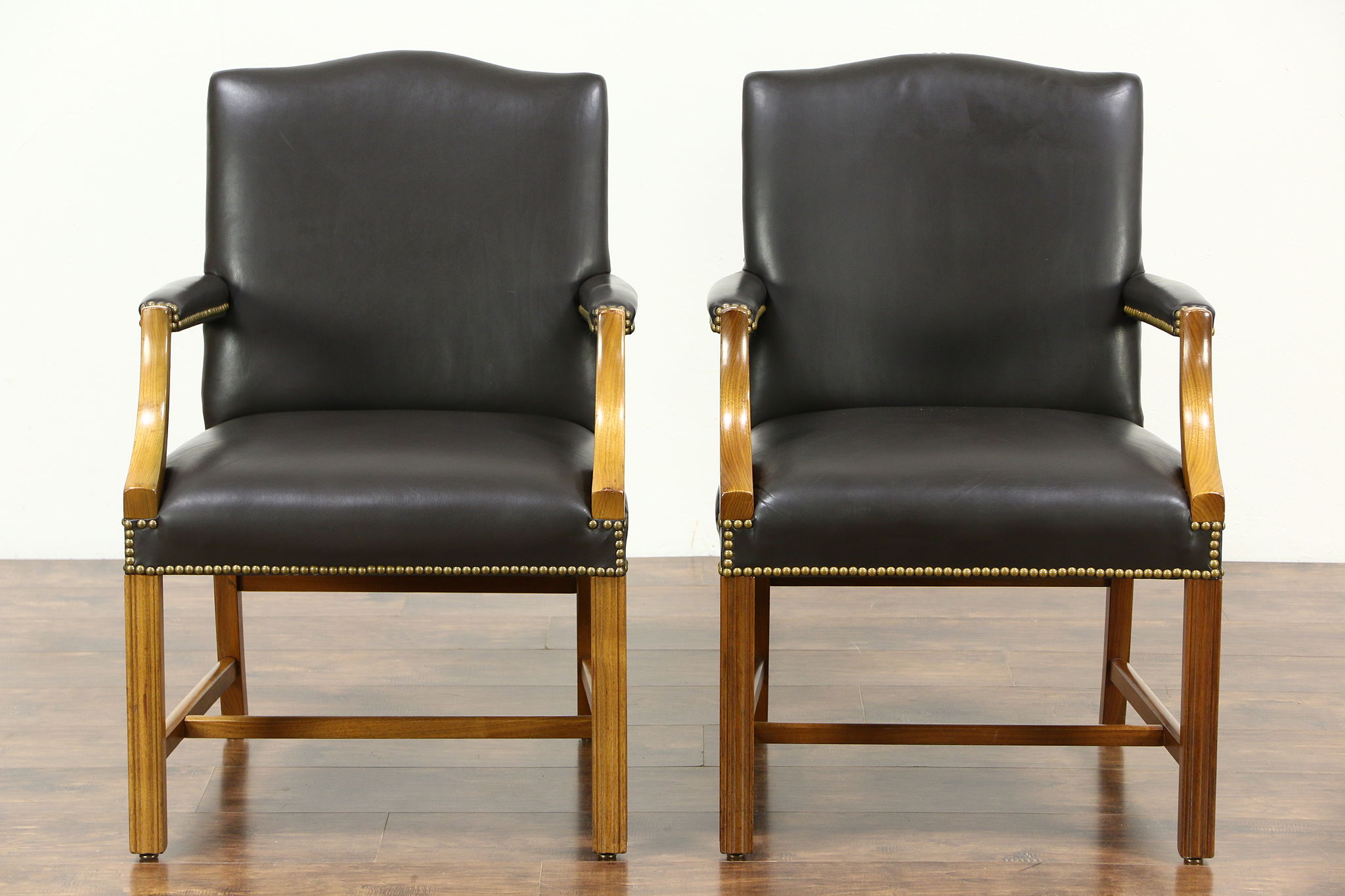 Sold Pair Of Leather Vintage Office Or Library Chairs With Arms