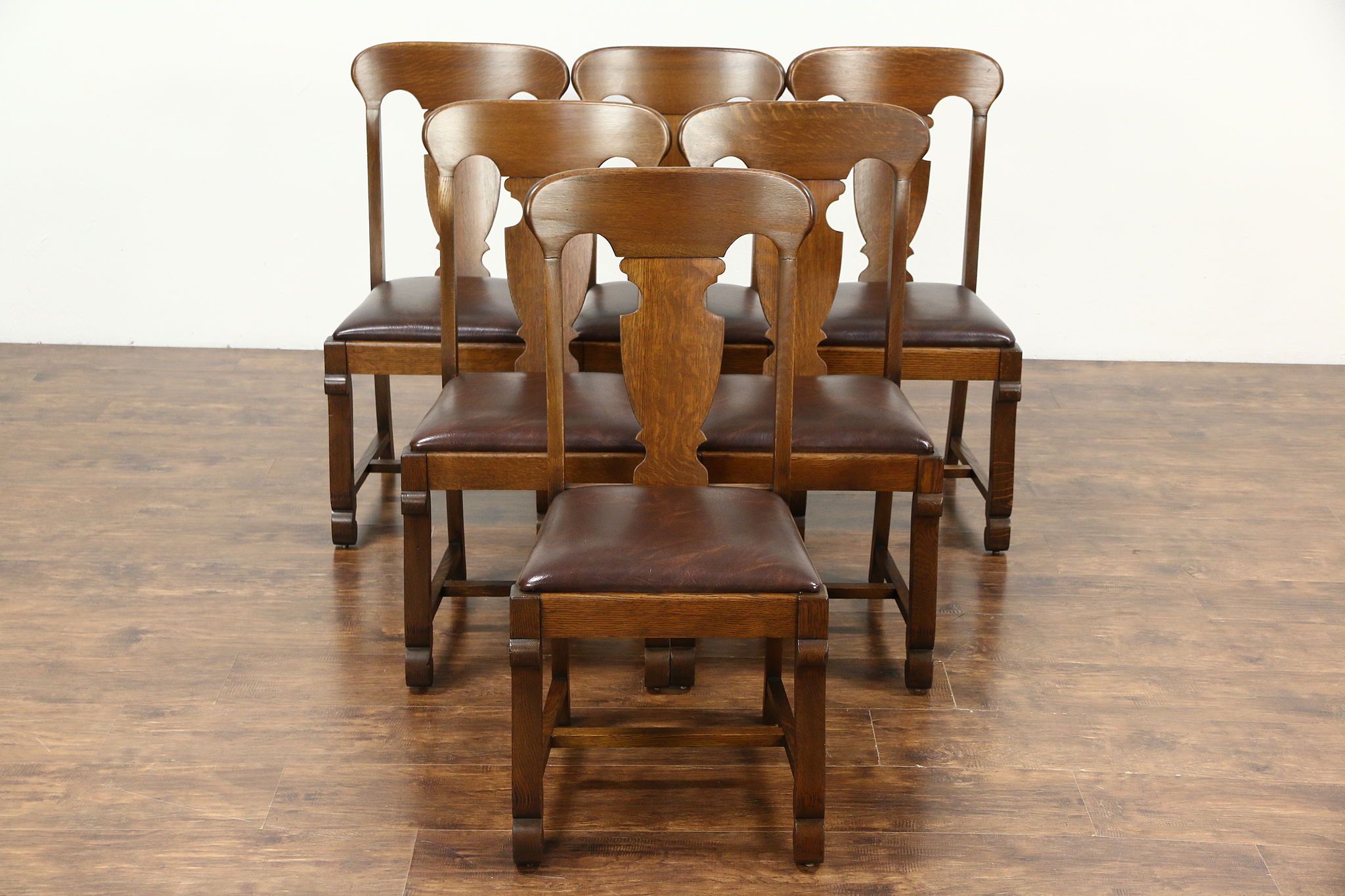 Sold Set Of 6 Quarter Sawn Oak 1900 Antique Empire Dining Chairs