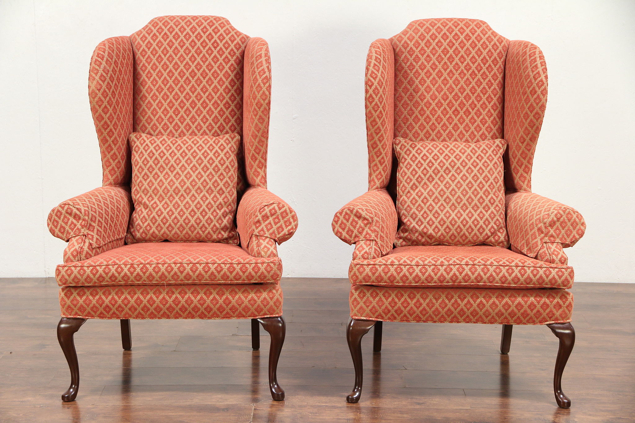 Pair of Fireside Vintage Mahogany Wing Chairs Recent Upholstery 29636