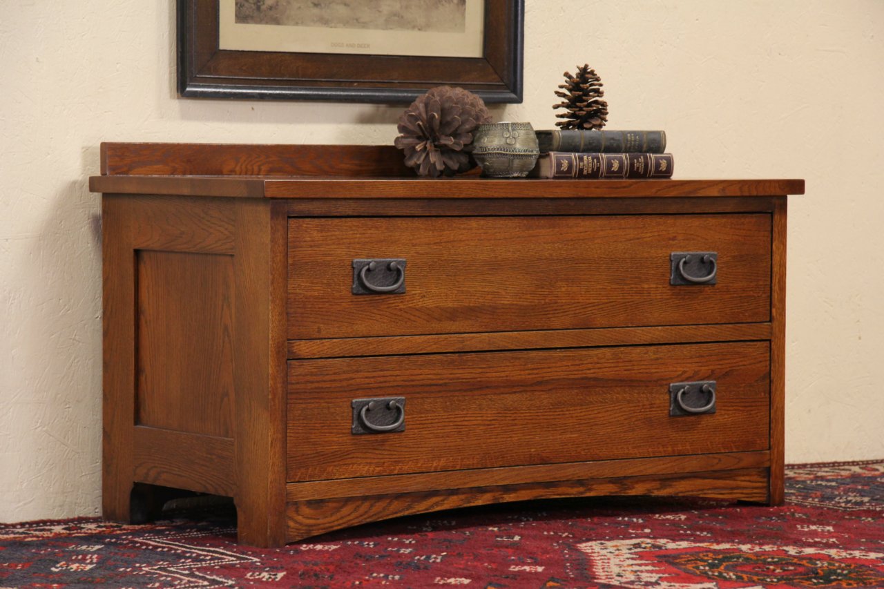 Arts Crafts Mission Oak Style Vintage Chest or Low Dresser or Bench