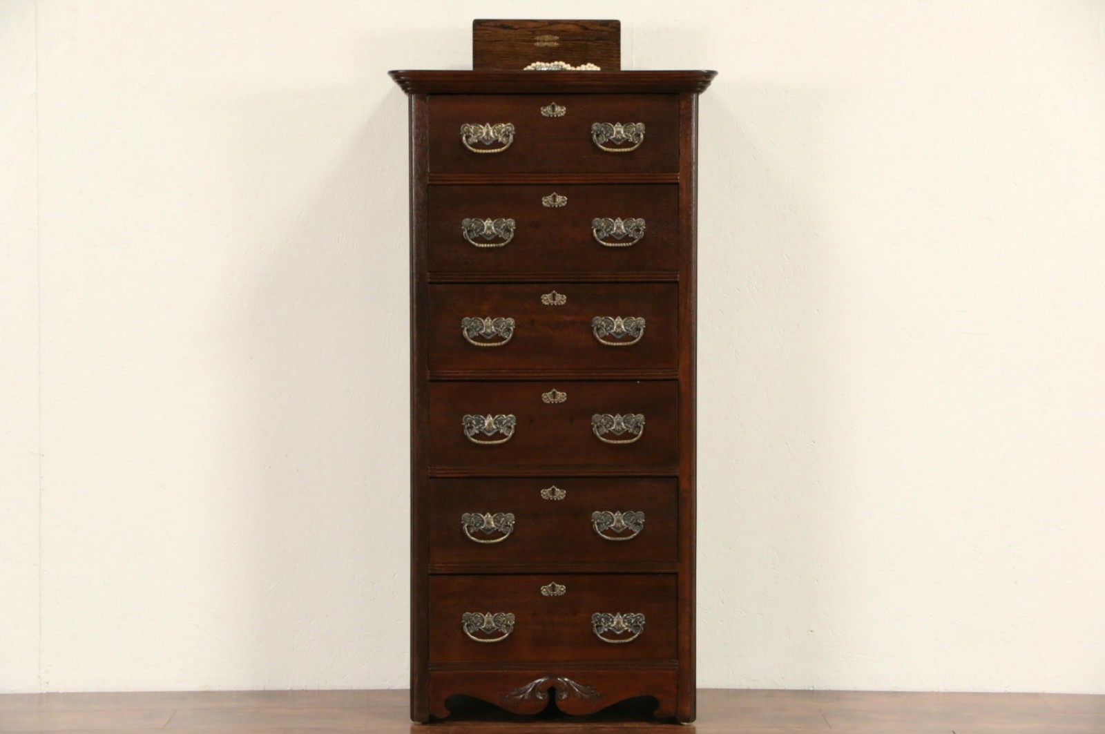 Sold Victorian Antique 1900 Oak Narrow Tall Chest Or Dresser