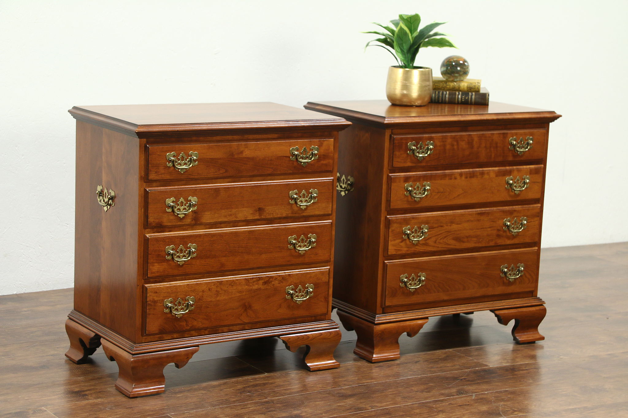 Pair of Traditional Cherry Nightstands End or Lamp Tables Signed