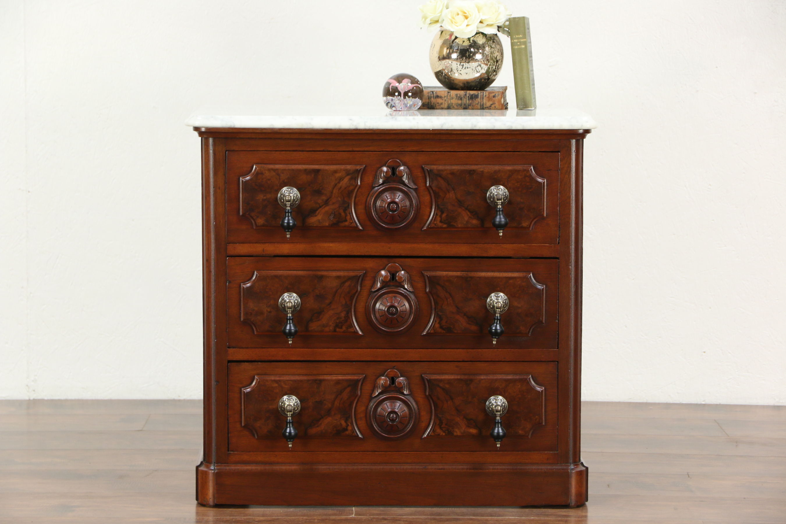 Sold Victorian Antique Walnut Chest Or Commode Marble Top